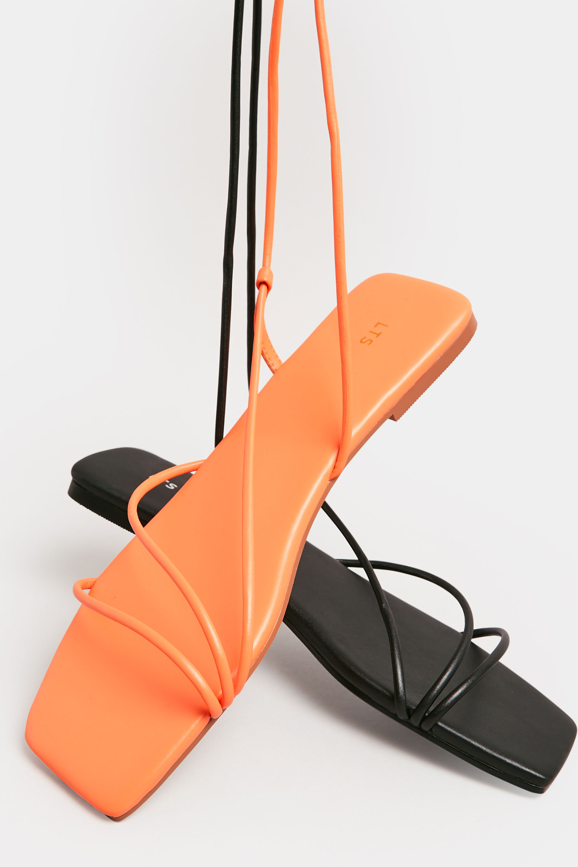 LTS Orange Strappy Flat Sandals In Standard Fit | Long Tall