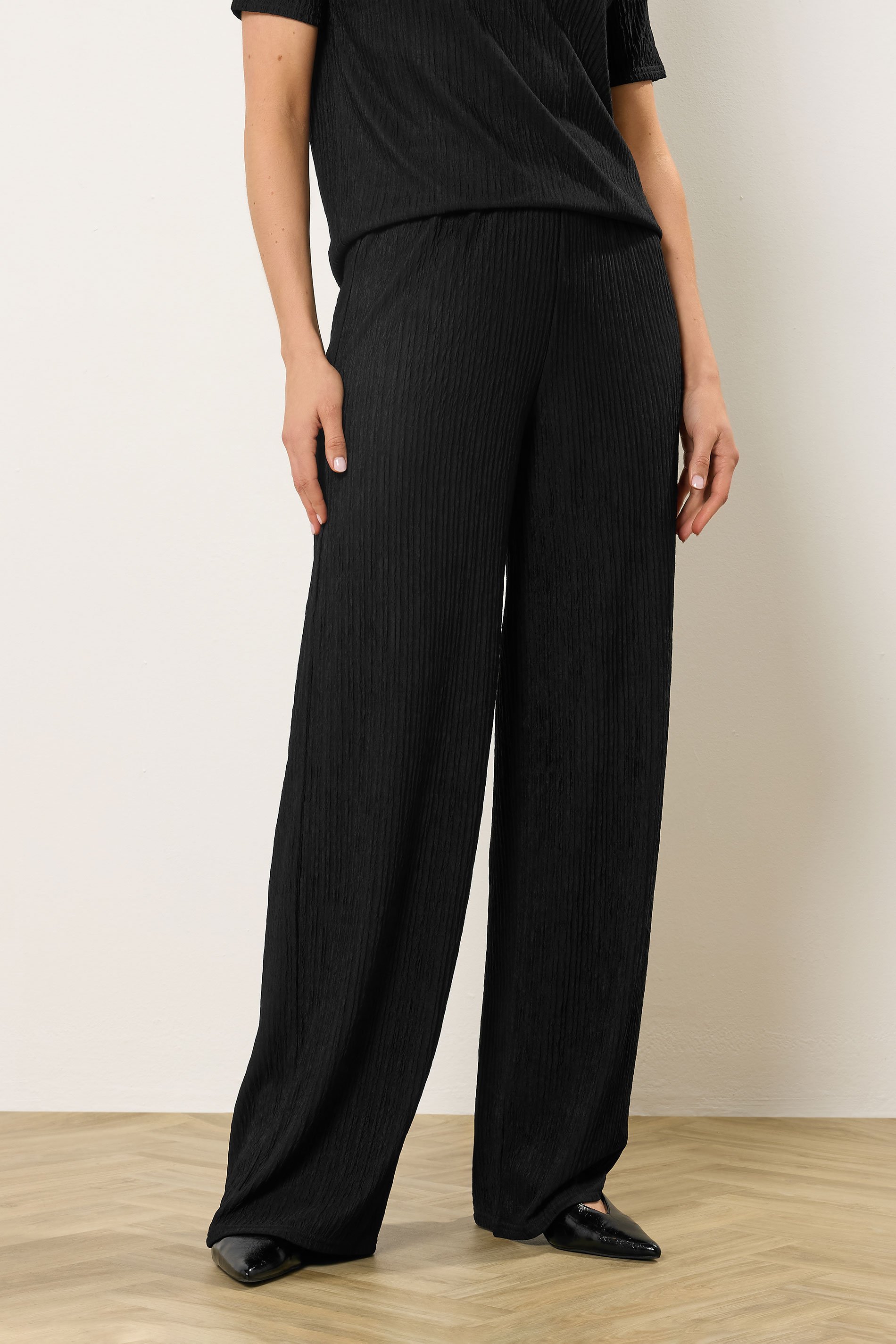 LTS Tall Black Textured Elasticated Waist Trousers | Long Tall Sally 2