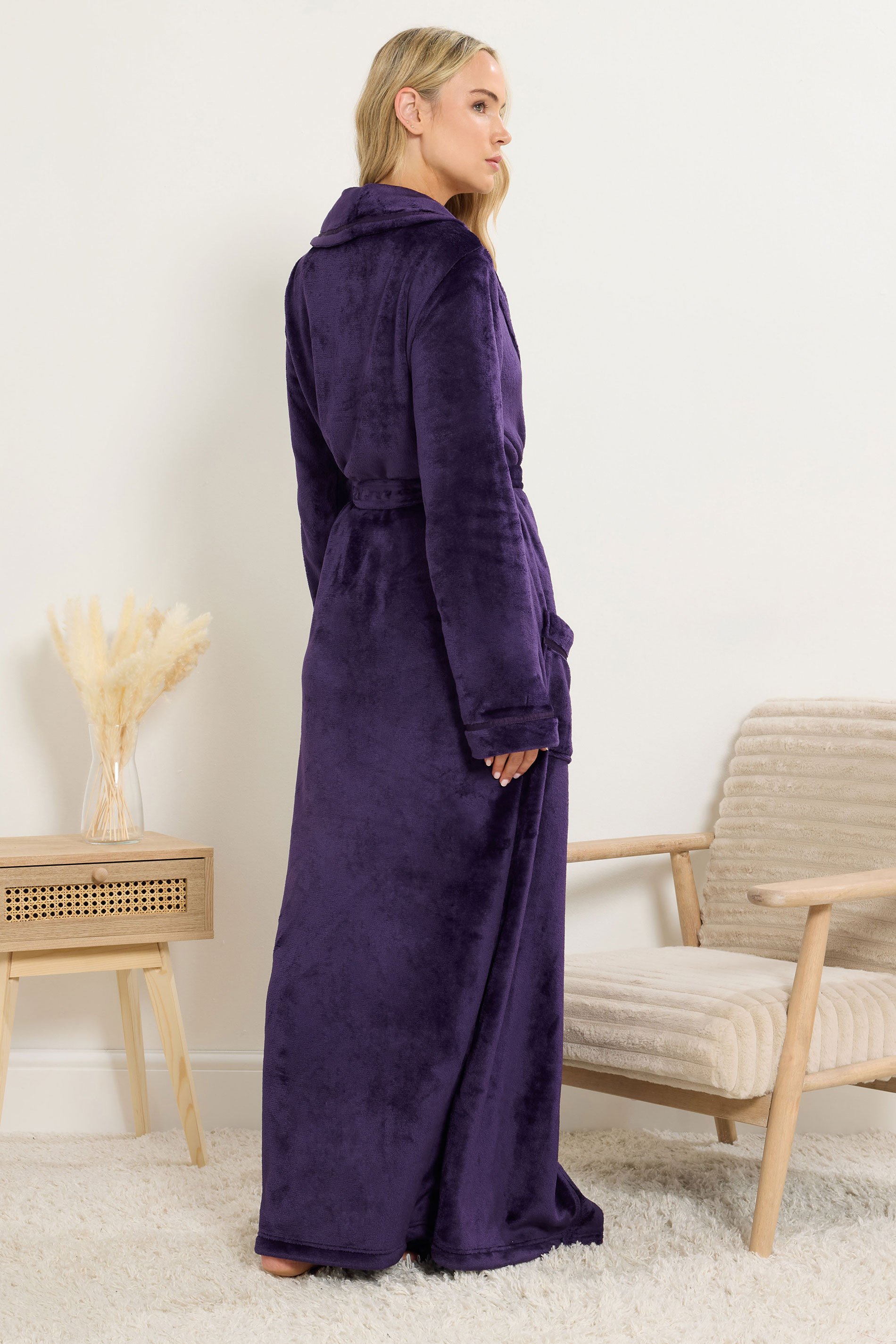 LTS Tall Purple Shawl Collar Maxi Dressing Gown | Long Tall Sally 3