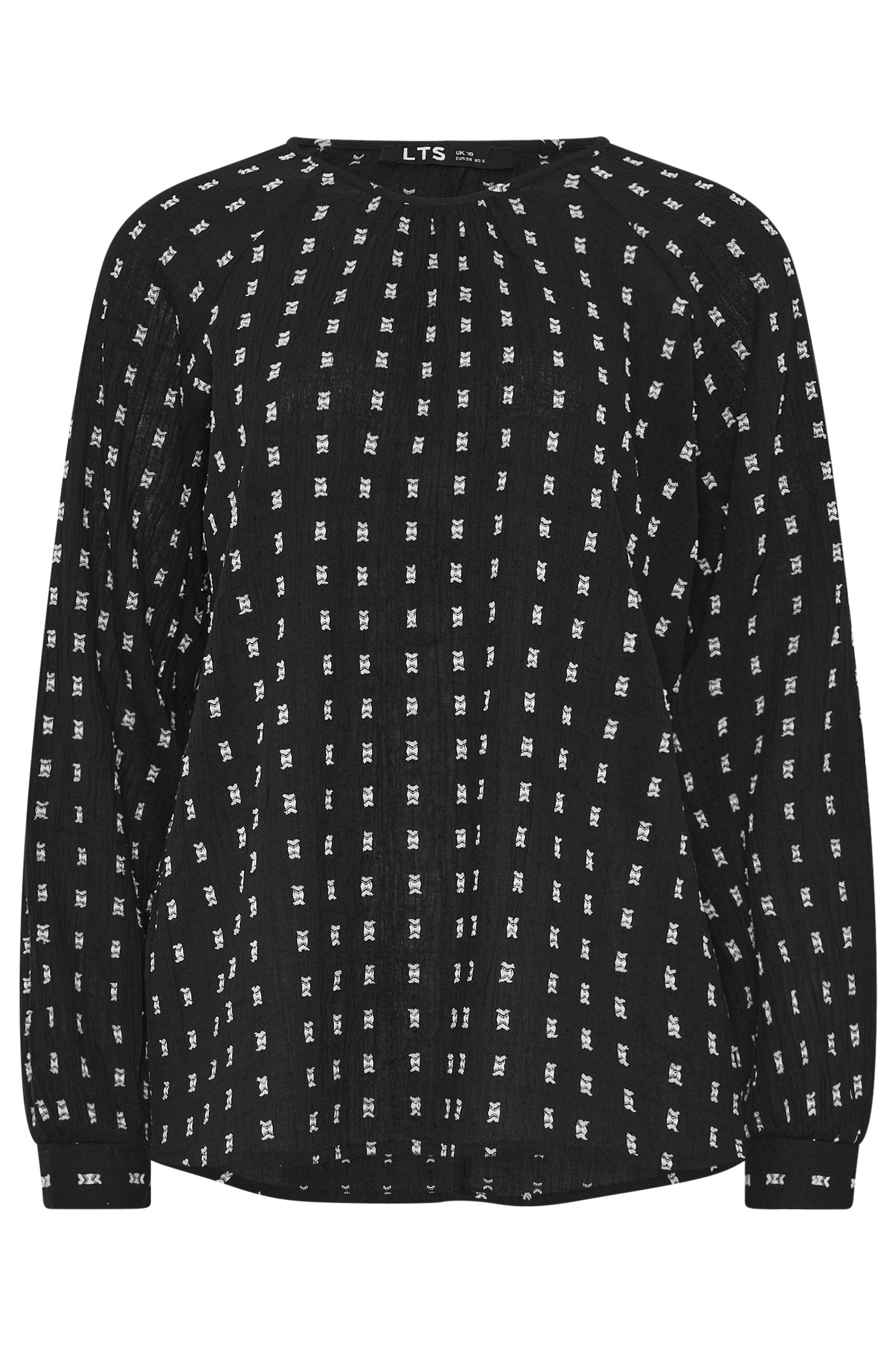LTS Tall Black Woven Spot Raglan Blouse | Long Tall Sally 5