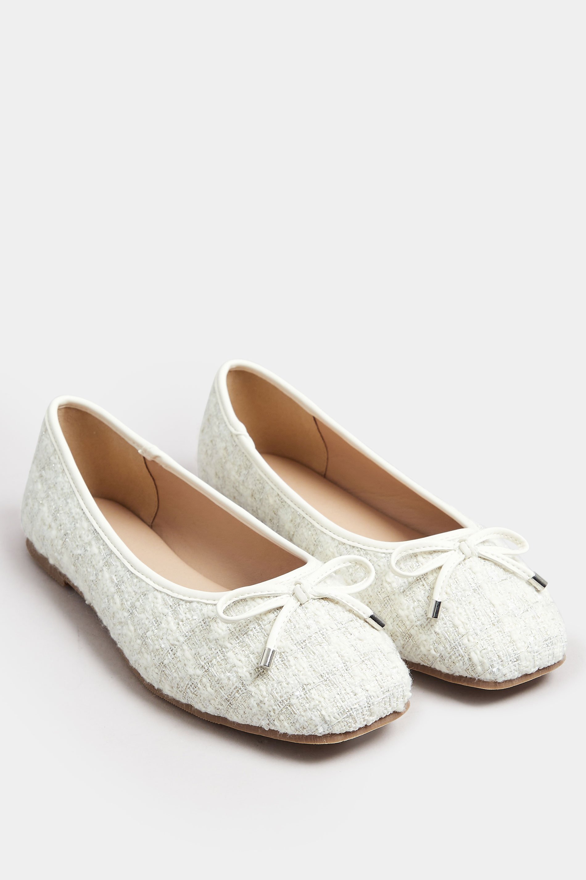 LTS White Boucle Tweed Ballerina Pumps In Standard Fit | Long Tall Sally 2
