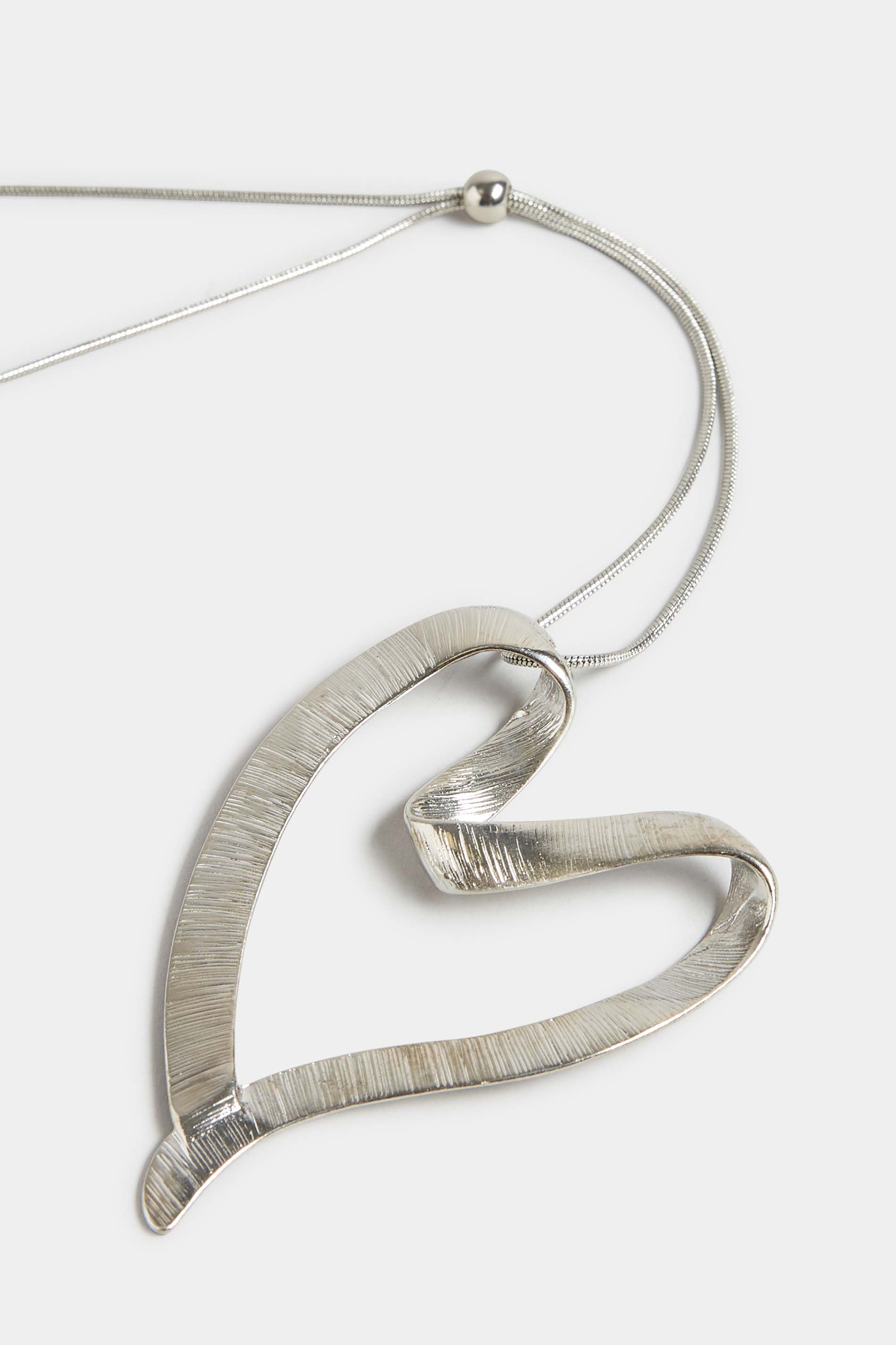 Silver Heart Long Pendant Necklace | Yours Clothing 4