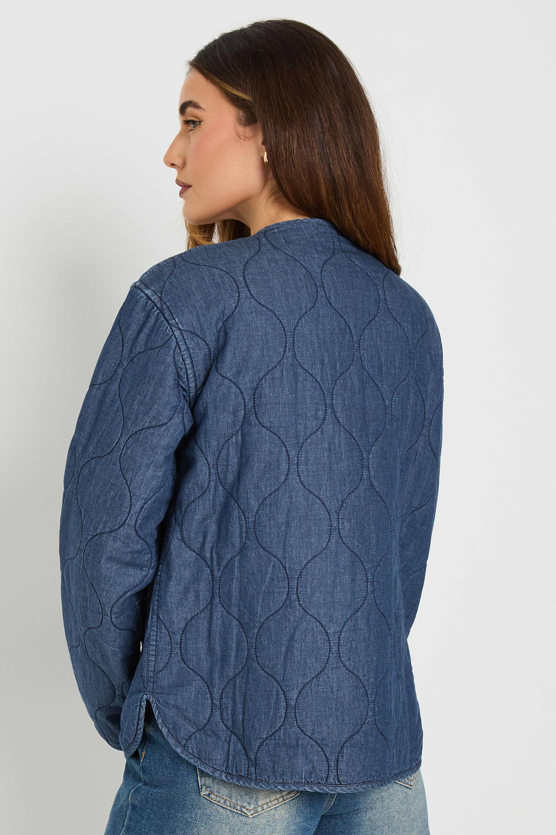 LTS Tall Dark Blue Denim Quilted Jacket | Long Tall Sally 4
