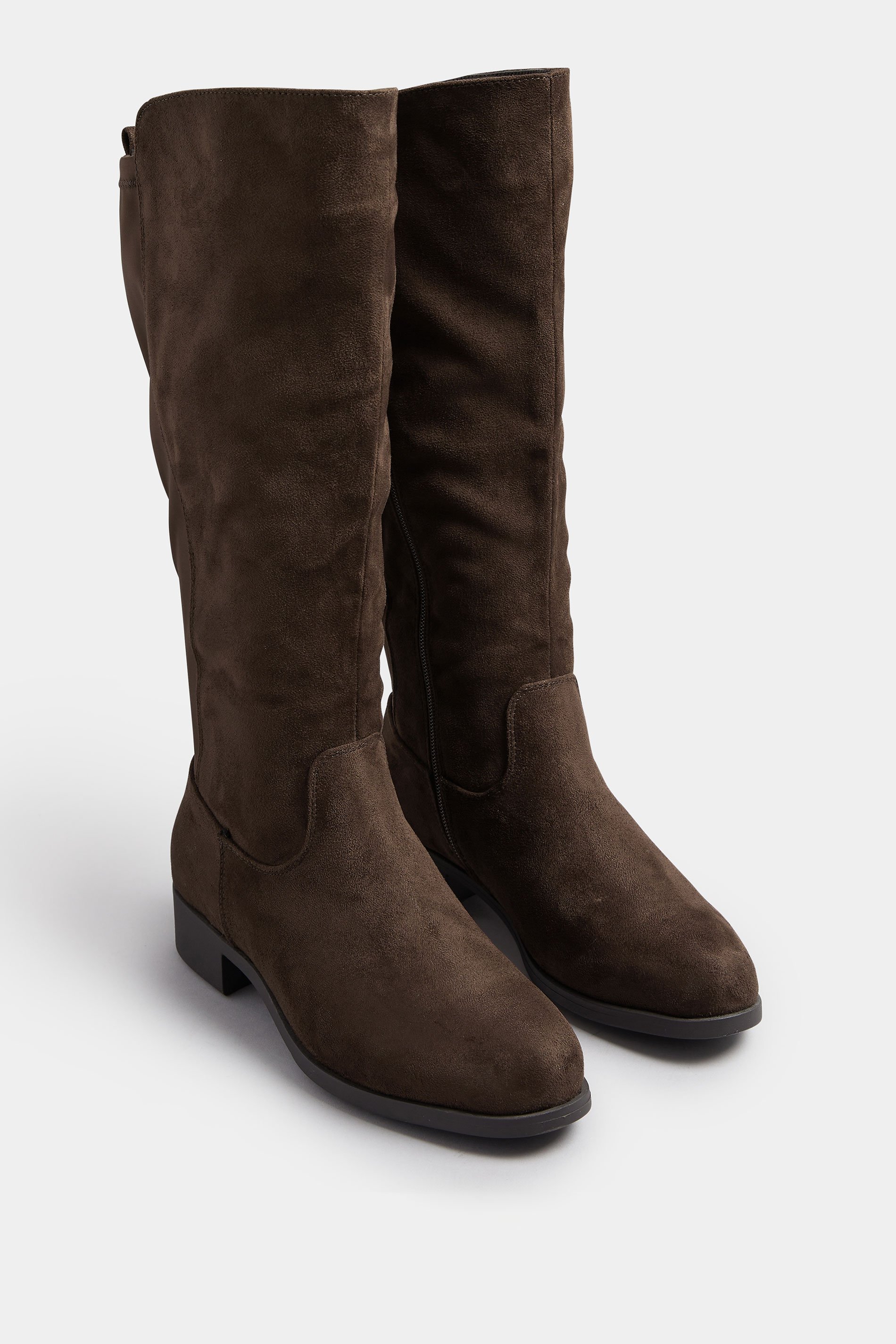 Brown Faux Suede Stretch Knee High Boots In Wide E Fit & Extra Wide EEE Fit | Yours Clothing 2