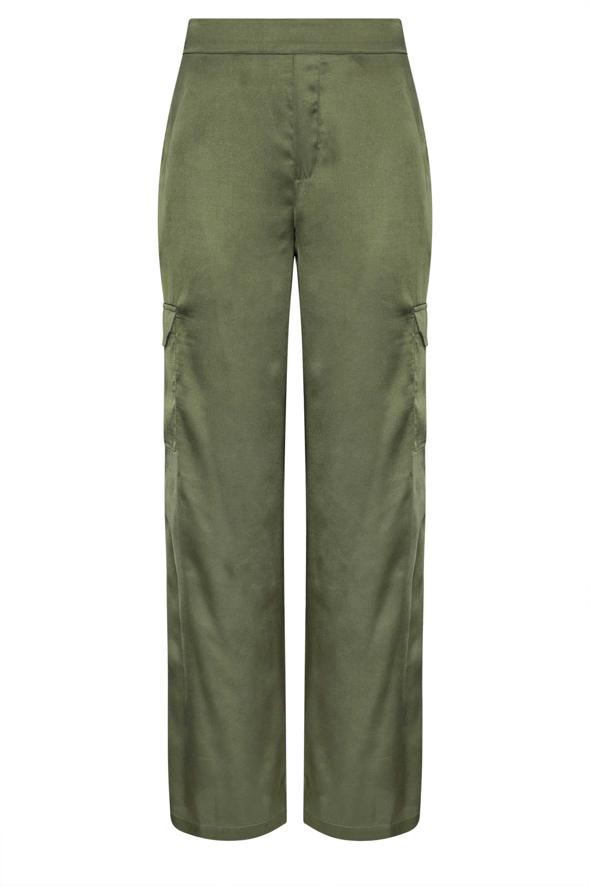 LTS Tall Womens Khaki Green Satin Wide Leg Trousers | Long Tall Sally  8