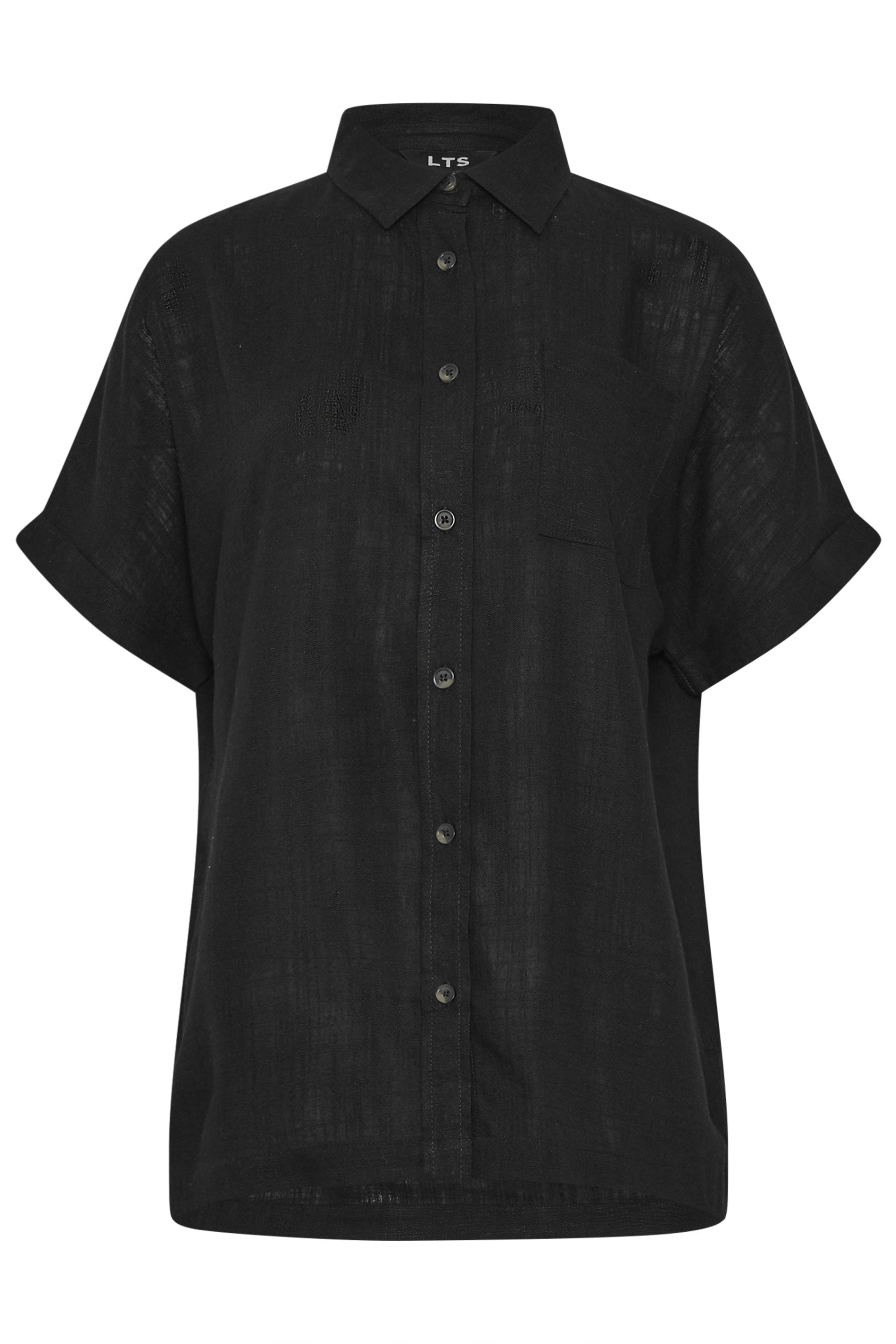 LTS Tall Black Linen Oversized Short Sleeve Shirt | Long Tall Sally 8