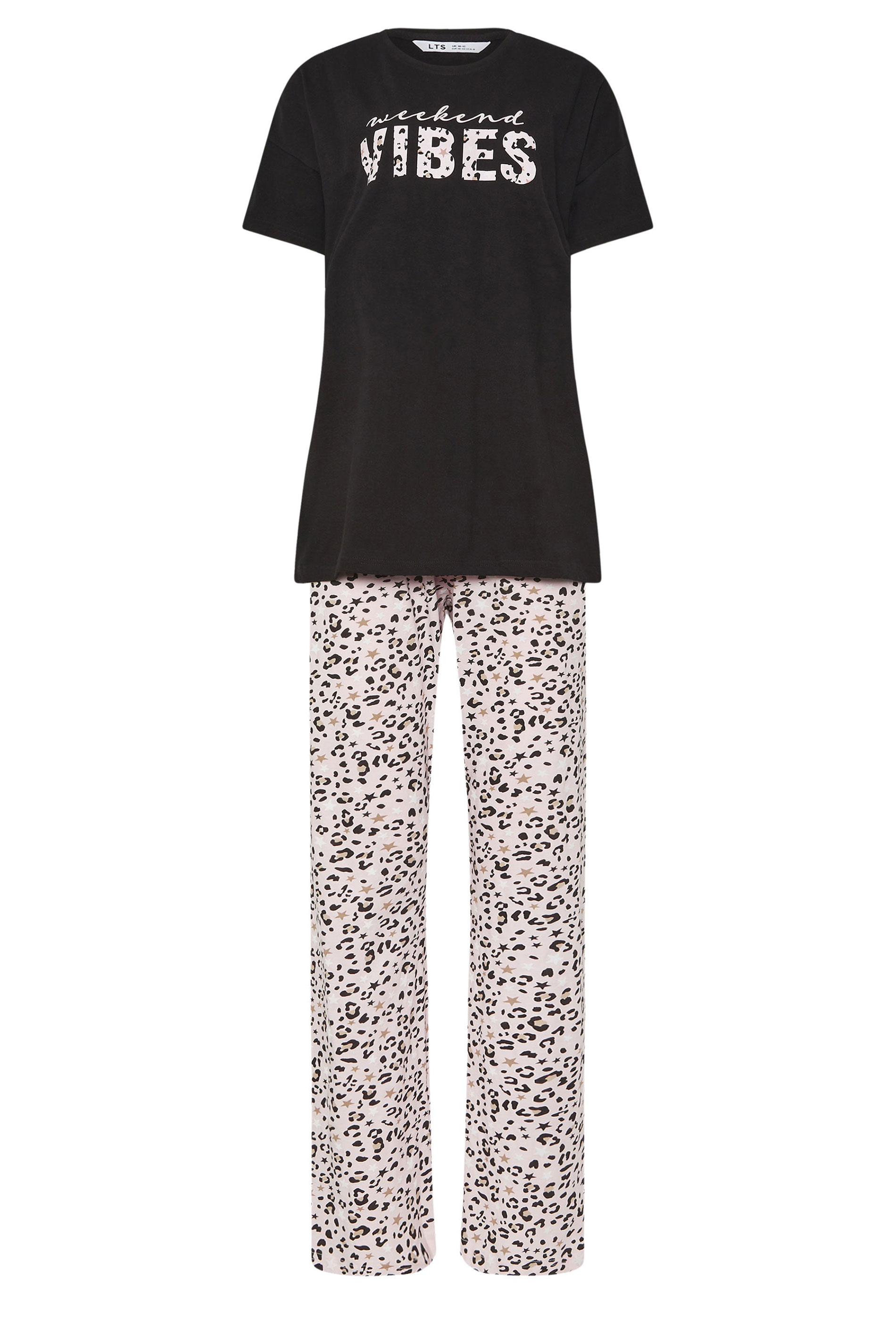 LTS Tall Black Leopard 'Weekend Vibes' Slogan Pyjama Set | Long Tall Sally 5
