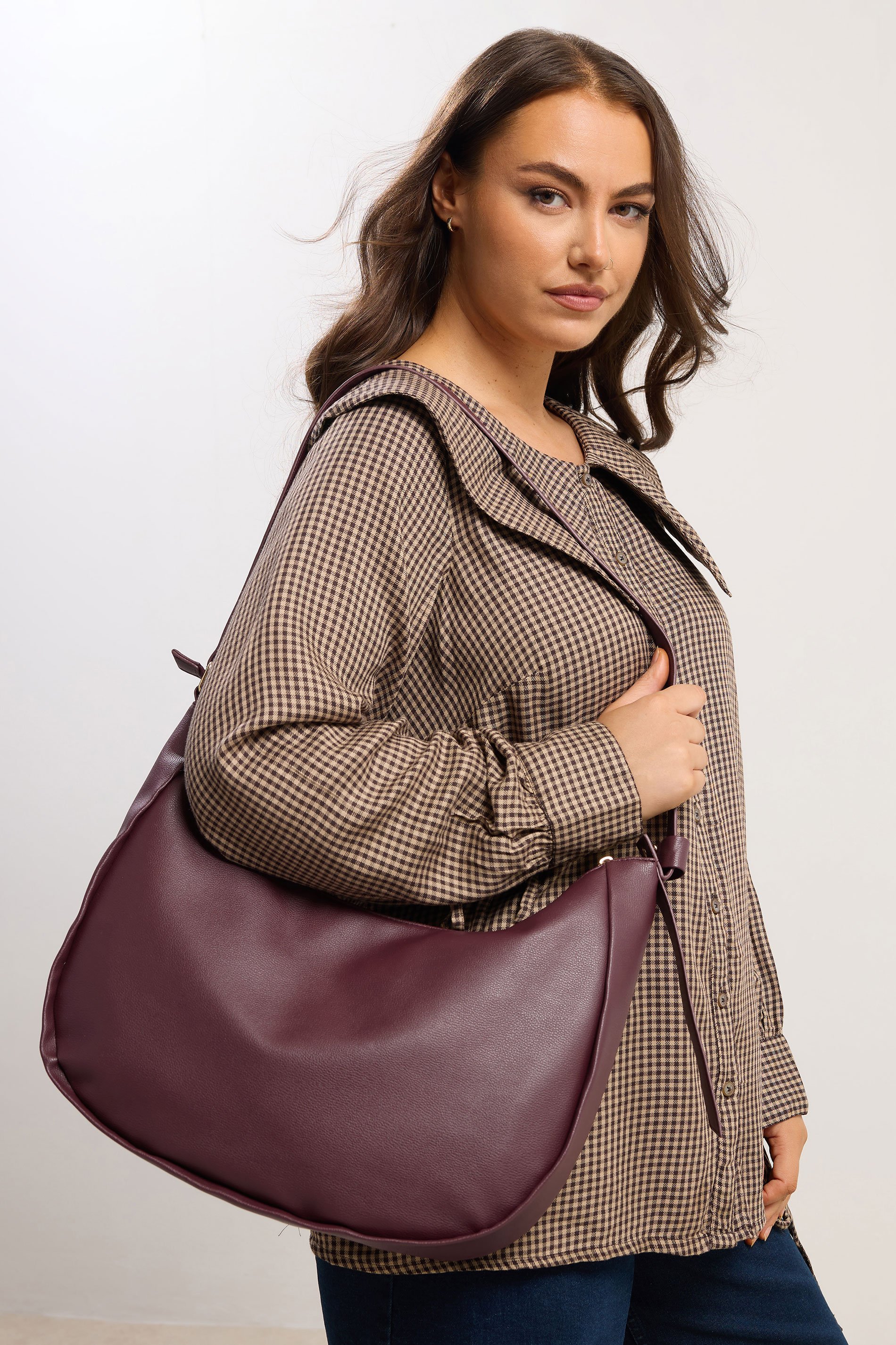 Burgundy Red Faux Leather Slouched Shoulder Bag | Yours Clothing 1