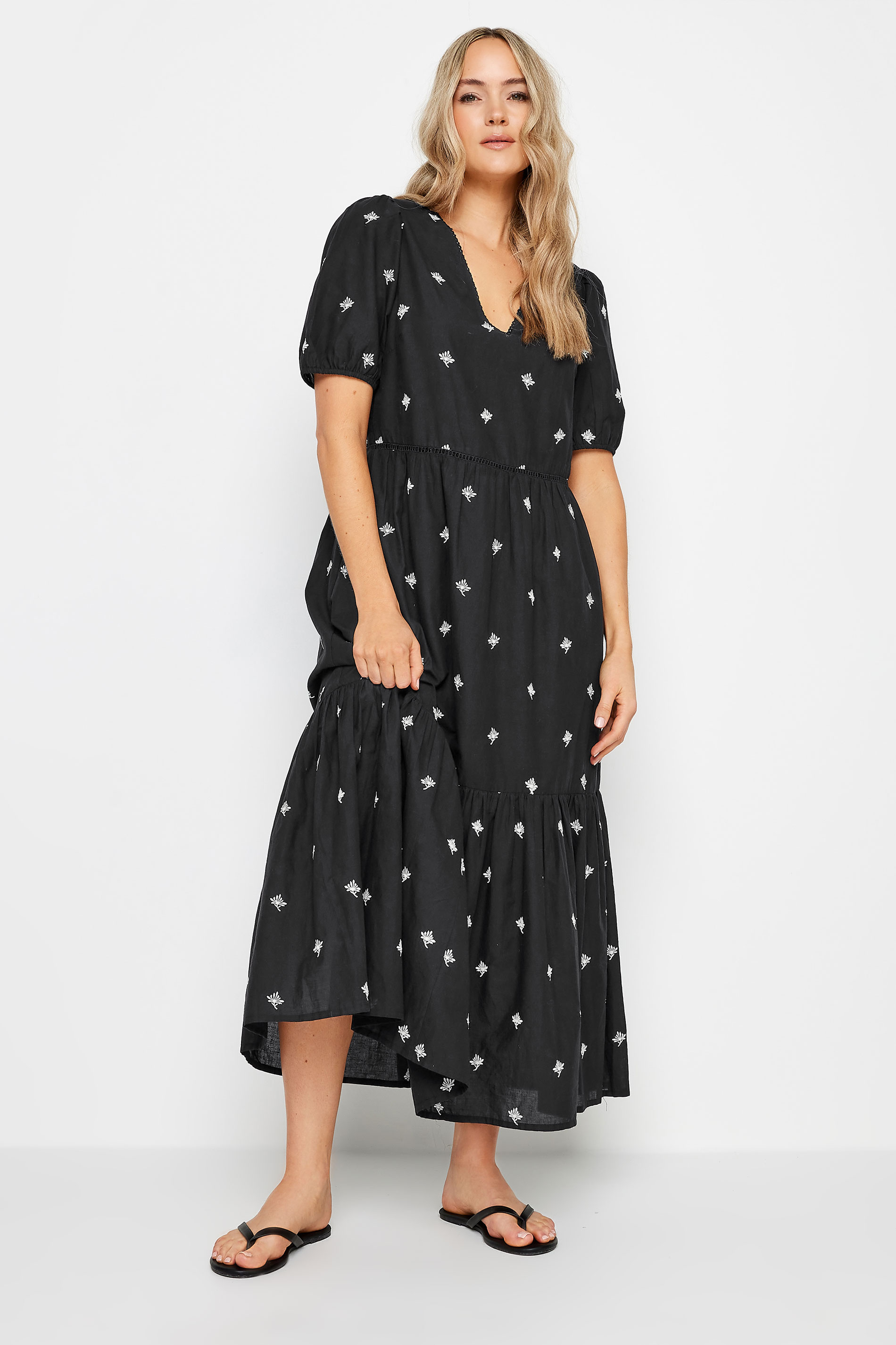 LTS Tall Women's Black Embroidered Tiered Maxi Dress | Long Tall Sally 2