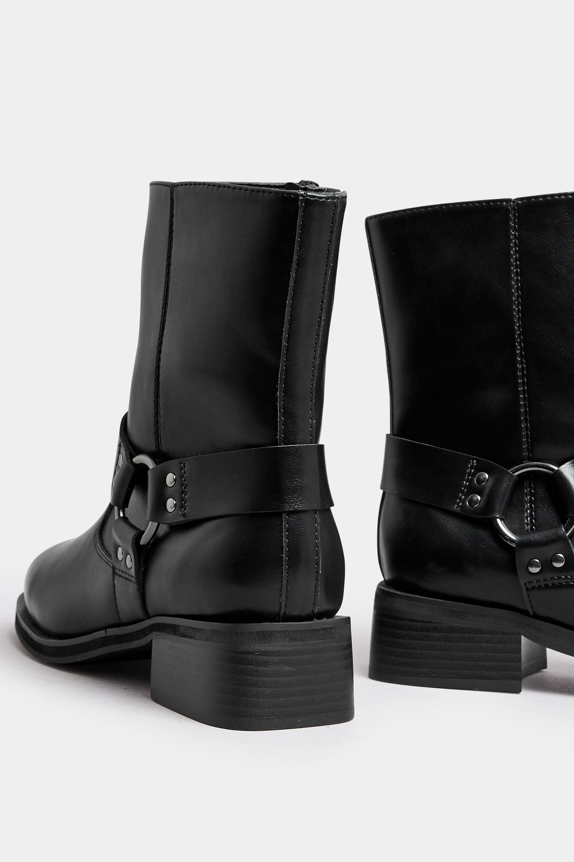 Black Square Toe Biker Boots In Extra Wide EEE Fit | Yours Clothing 4