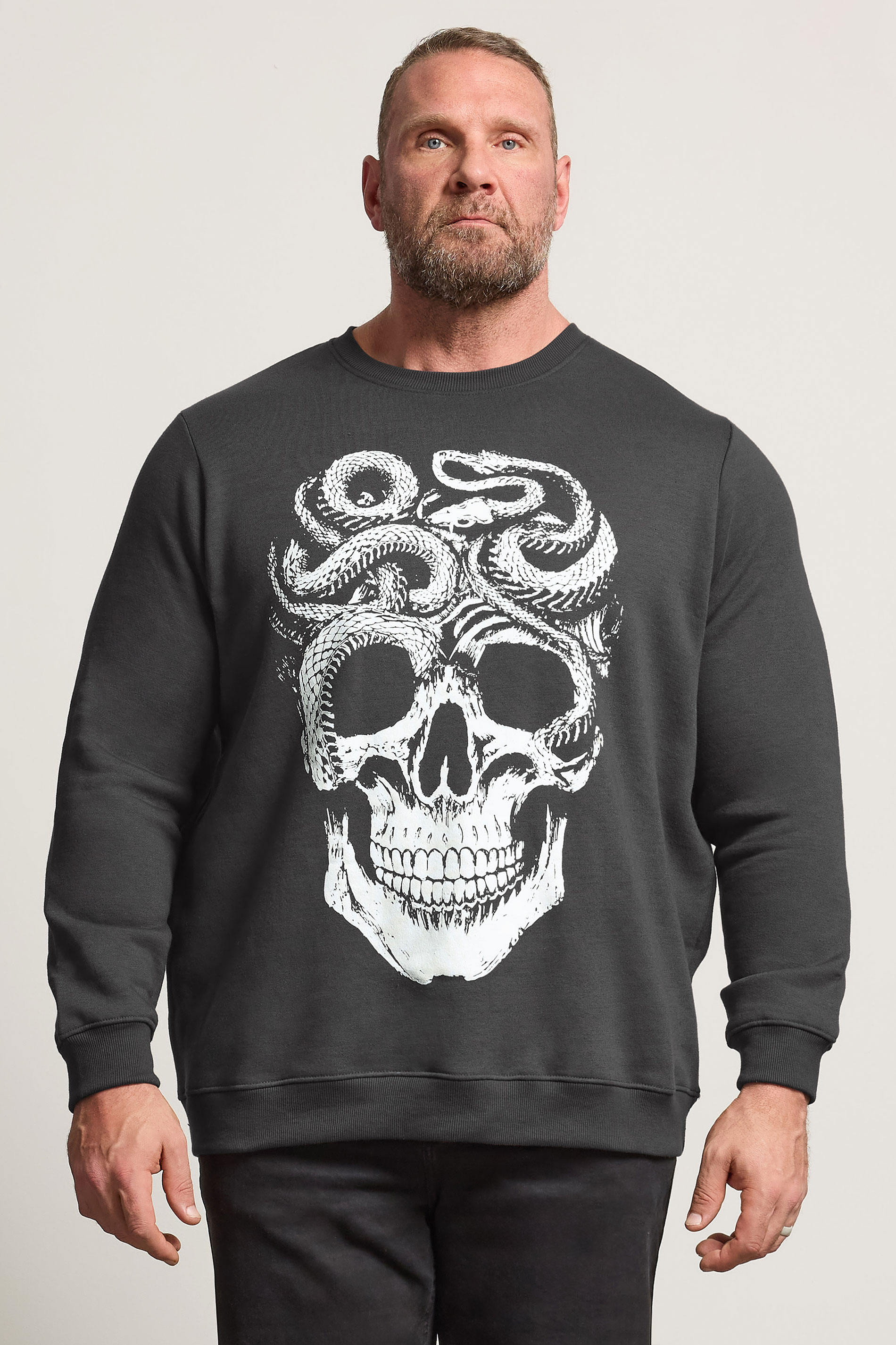 BadRhino Big & Tall Ebony Grey Skull & Snake Graphic Sweatshirt | BadRhino 3