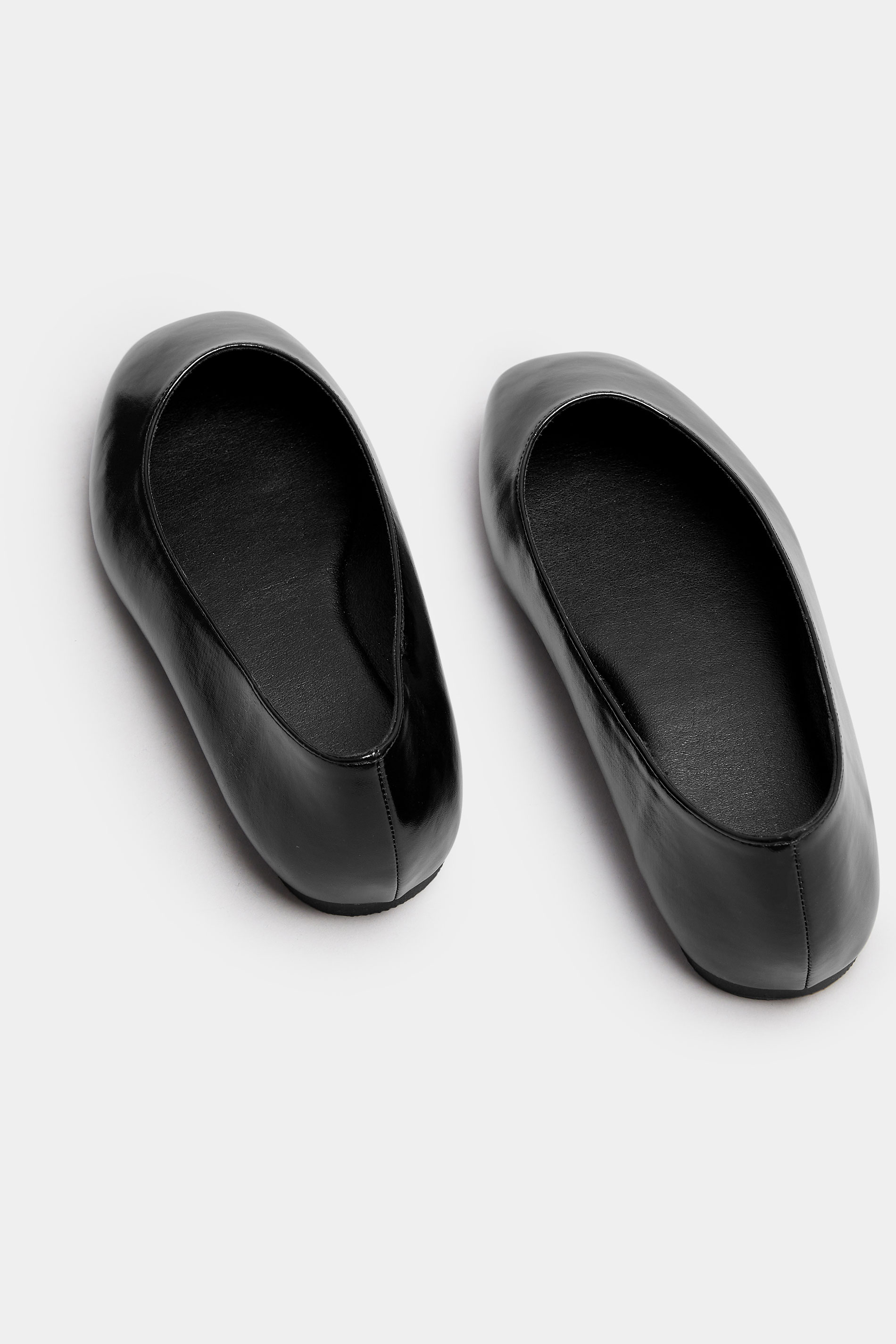 Black Faux Leather Square Toe Ballet Pumps In Extra Wide EEE Fit | Yours Clothing 5