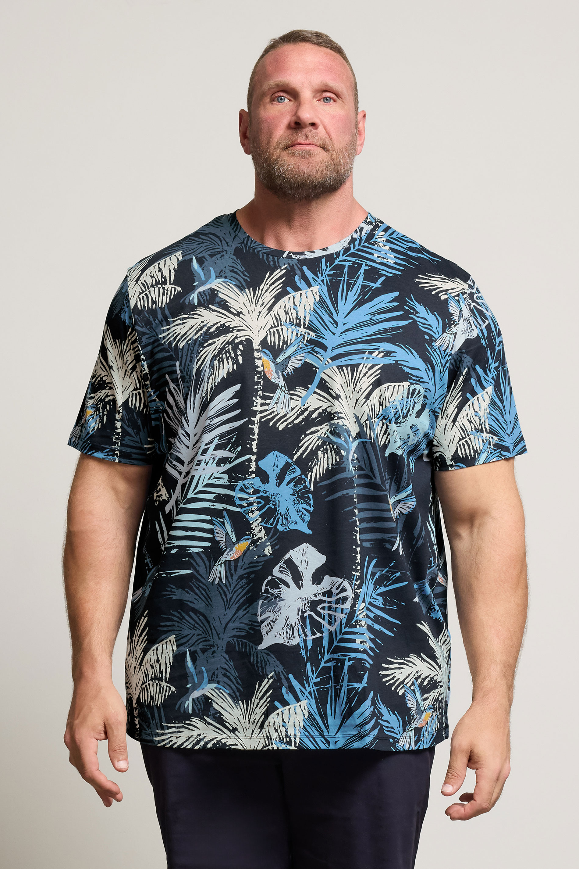 JACK & JONES Big & Tall Blue Hawaiian Printed T-Shirt | BadRhino 1