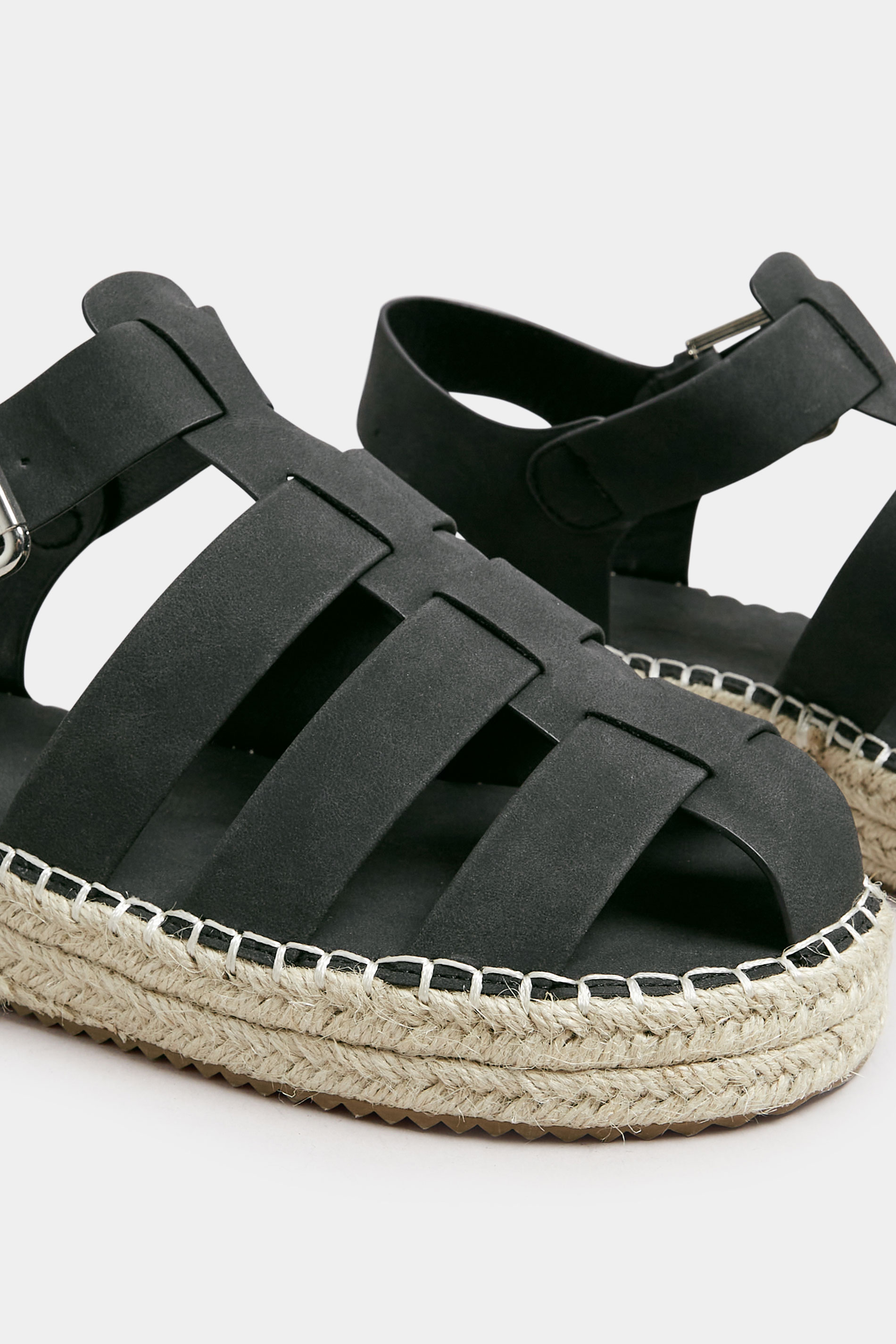 Black Flatform Gladiator Espadrilles In Extra Wide EEE Fit | Yours Clothing 5