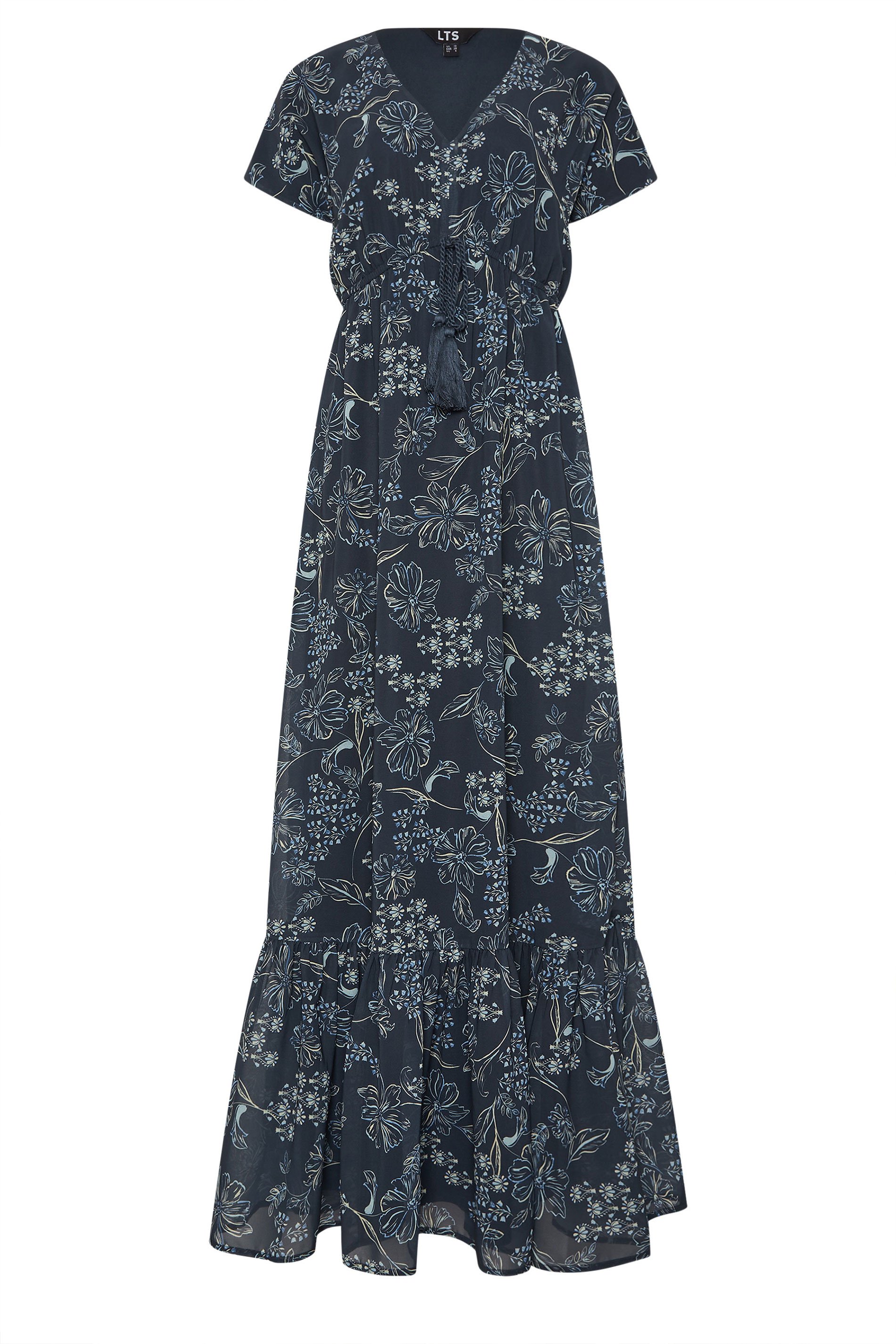 LTS Tall Women's Navy Blue Floral Tie Waist Maxi Dress | Long Tall Sally 1
