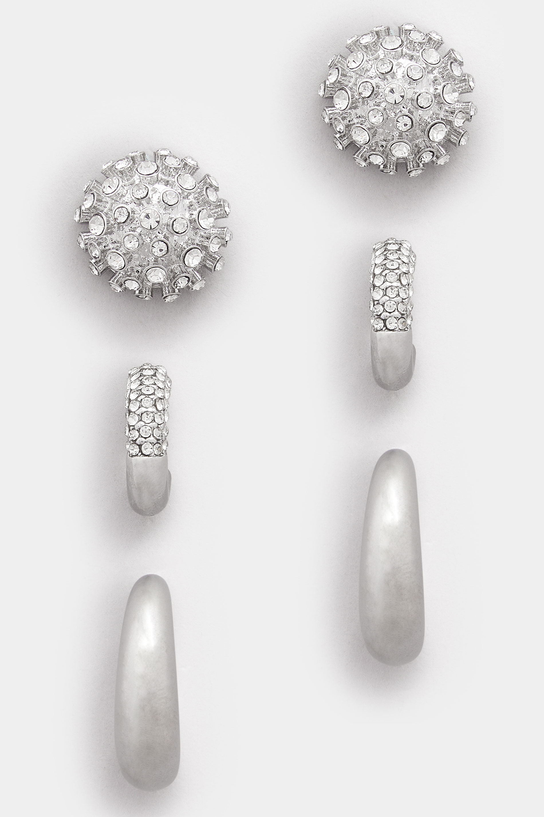 3 PACK Silver Tone Mixed Stud & Hoop Earring Set | Yours Clothing 3