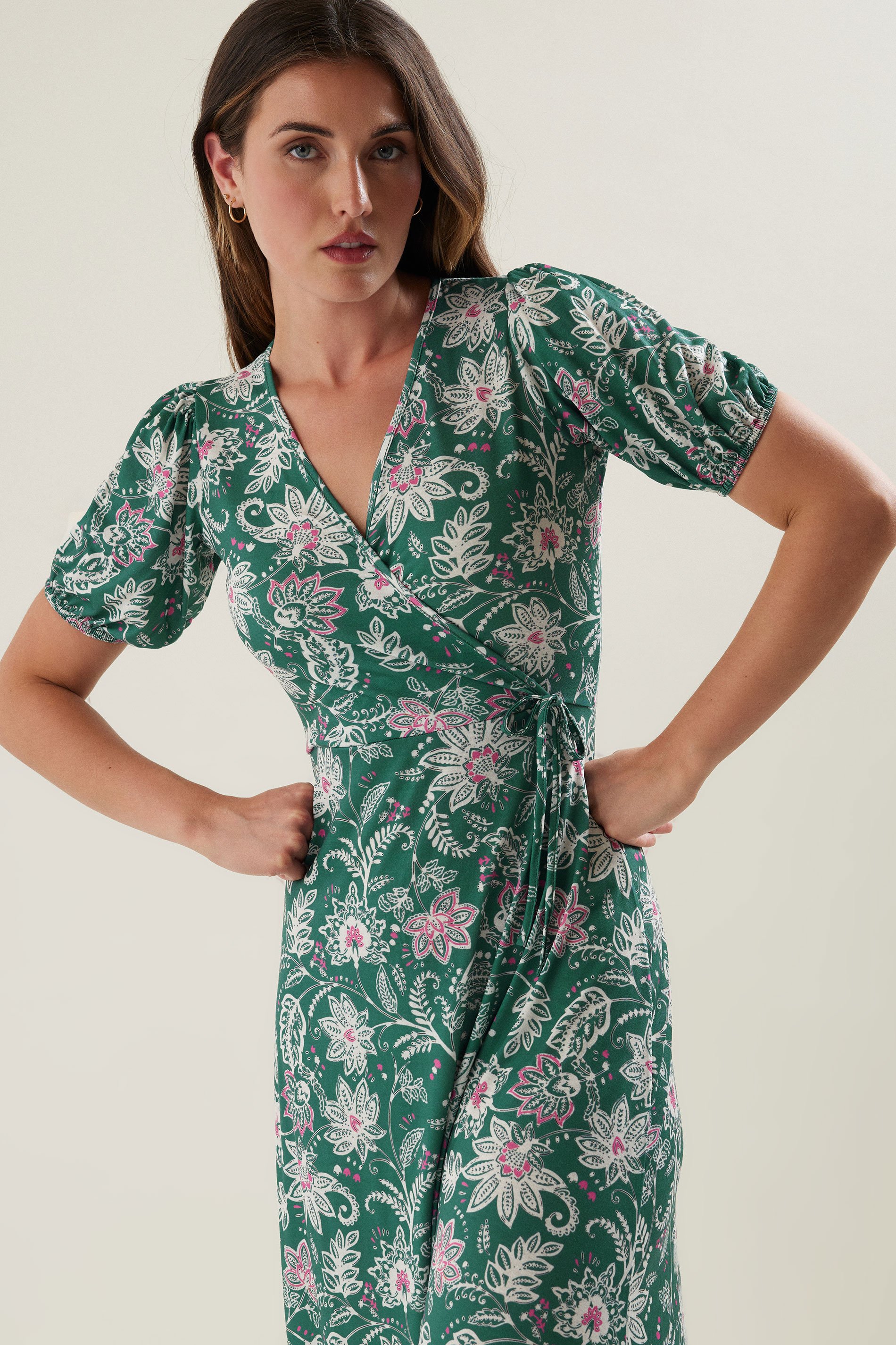 LTS Tall Green Floral Paisley Print Wrap Maxi Dress | Long Tall Sally 4