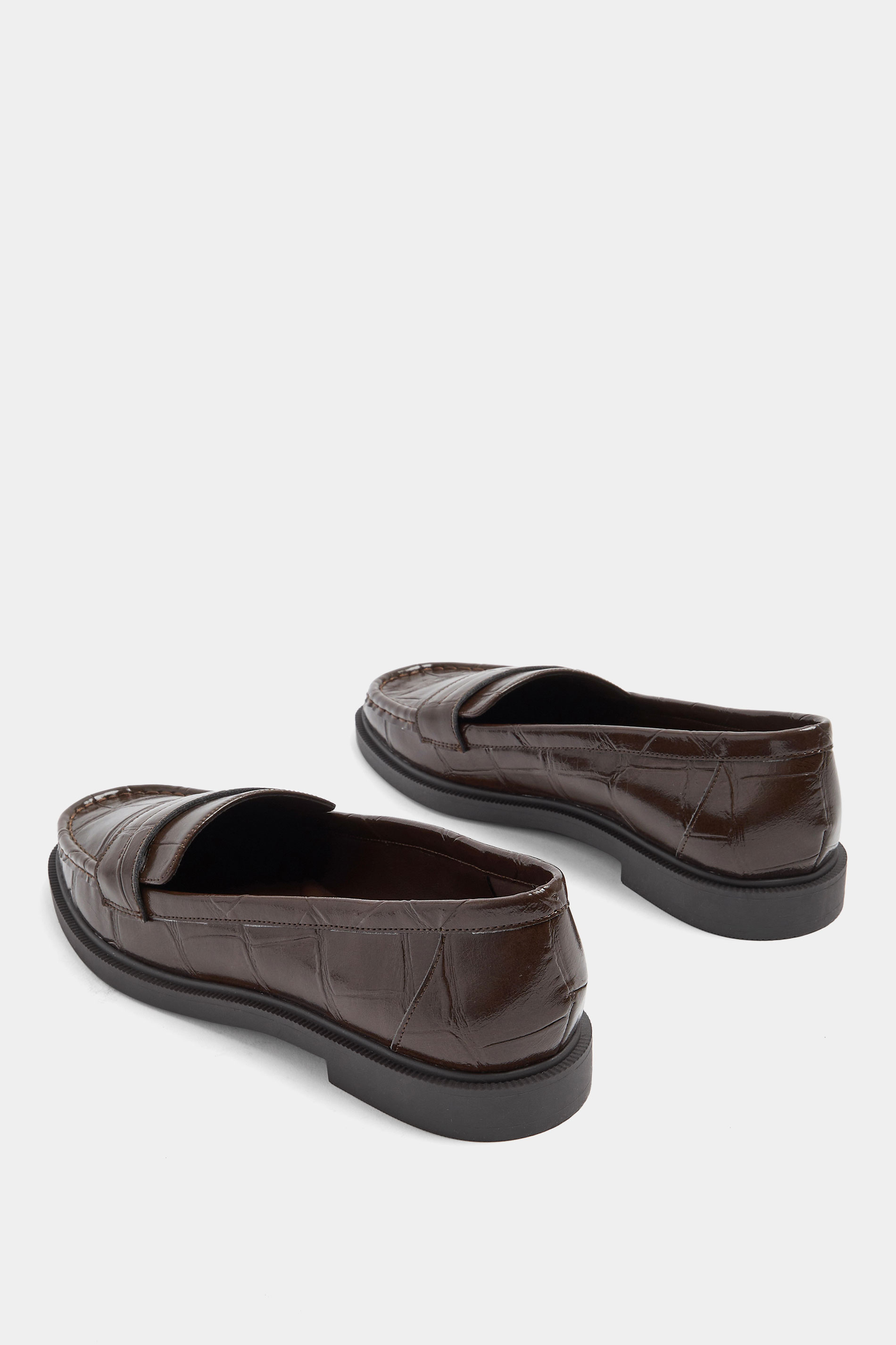 Chocolate Brown Croc Embossed Loafers In Wide E Fit | Yours Clothing 2