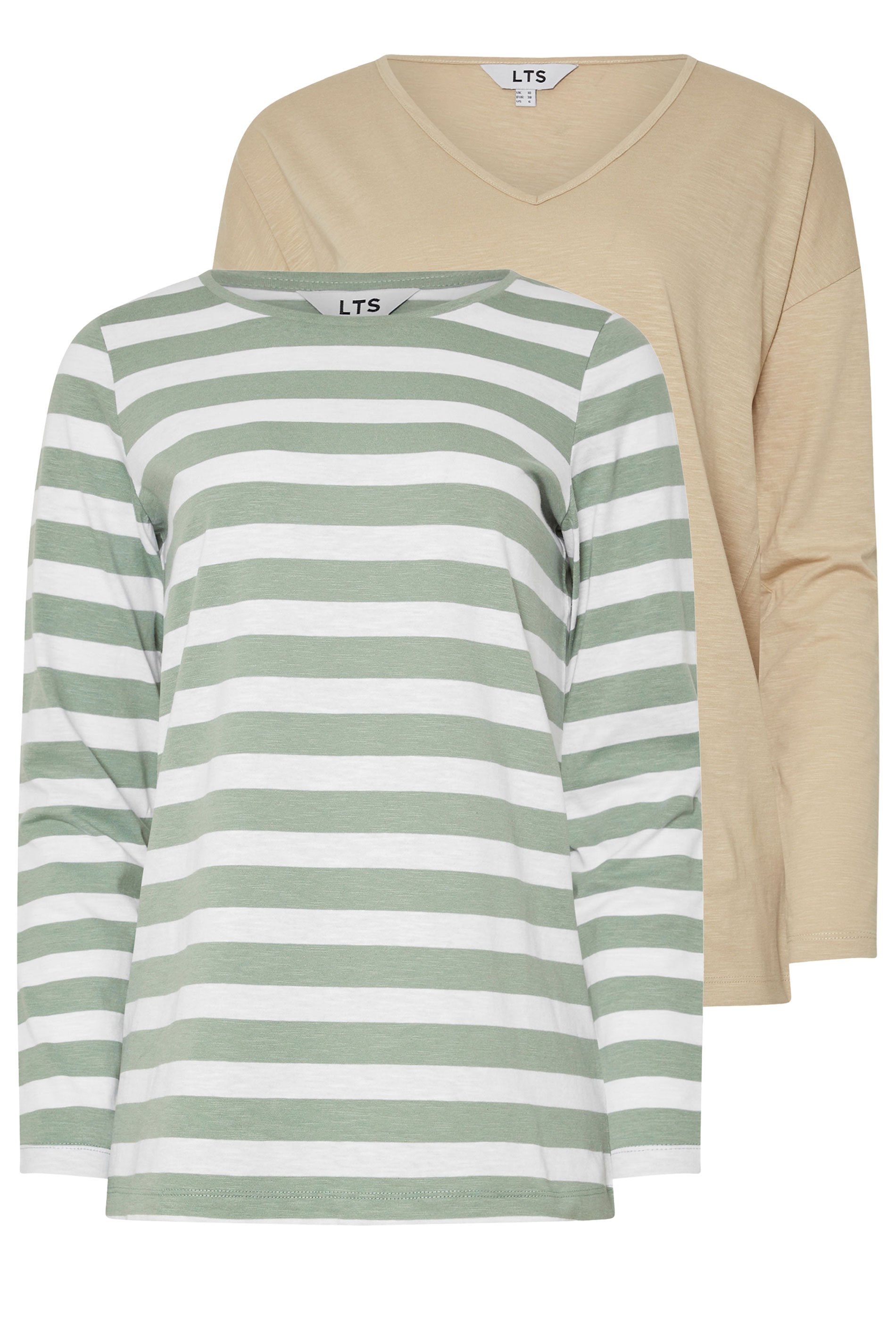 LTS Tall 2 PACK Beige Brown & Sage Green Long Sleeve T-Shirts | Long Tall Sally 7