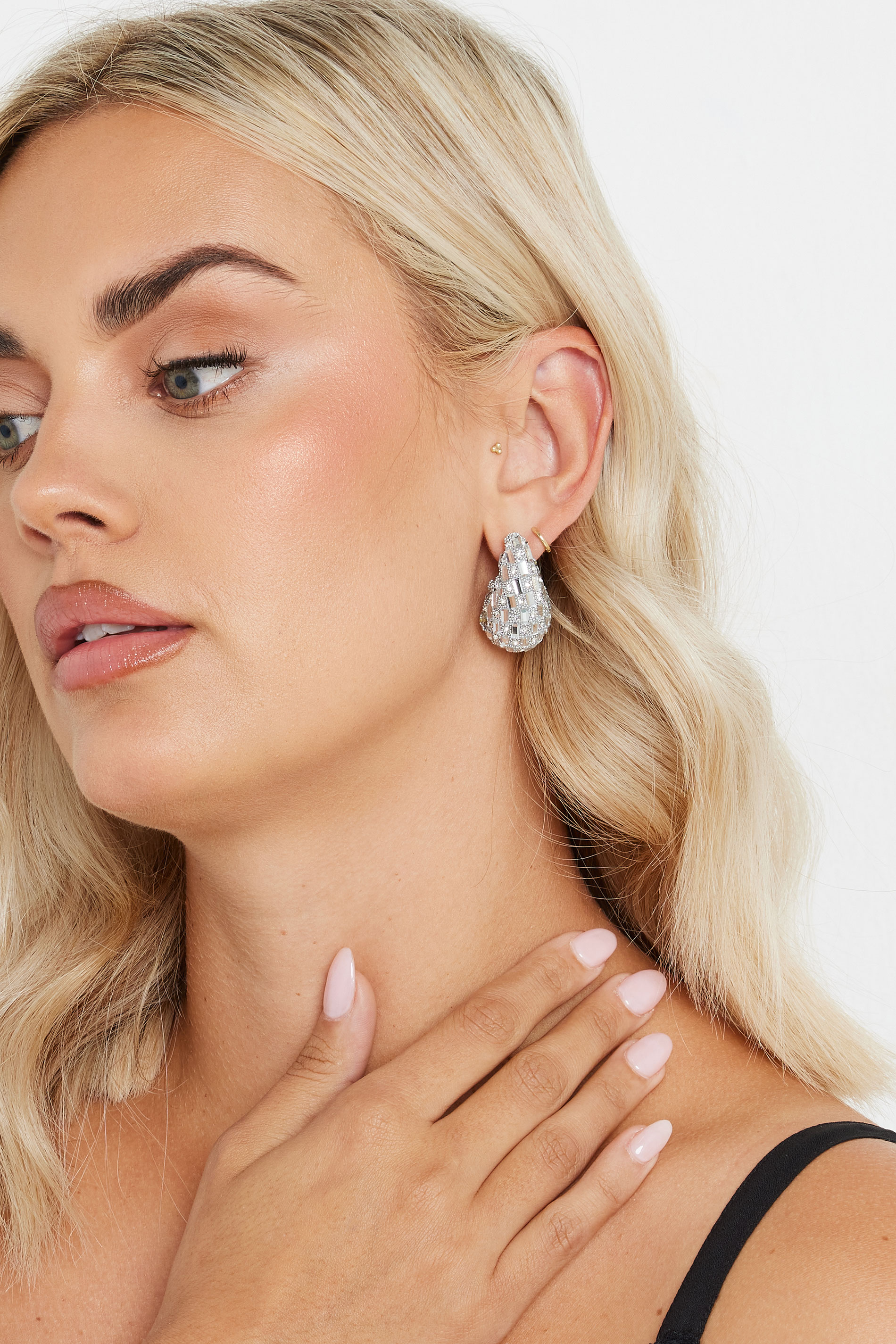 Silver Tone Diamante Tear Drop Earrings | Yours Clothing 1