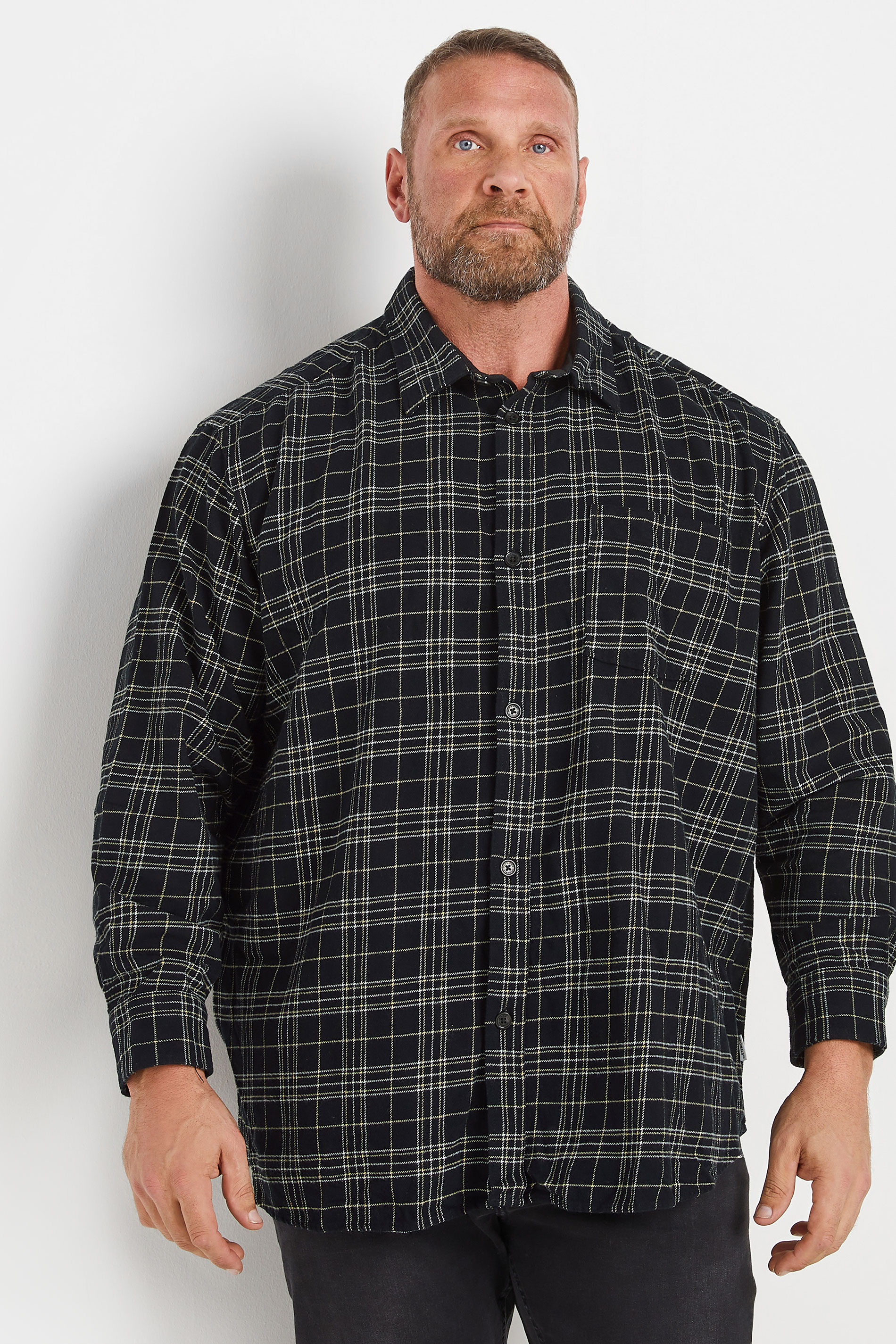 JACK & JONES Big & Tall Black Check Print Flannel Shirt | BadRhino 1
