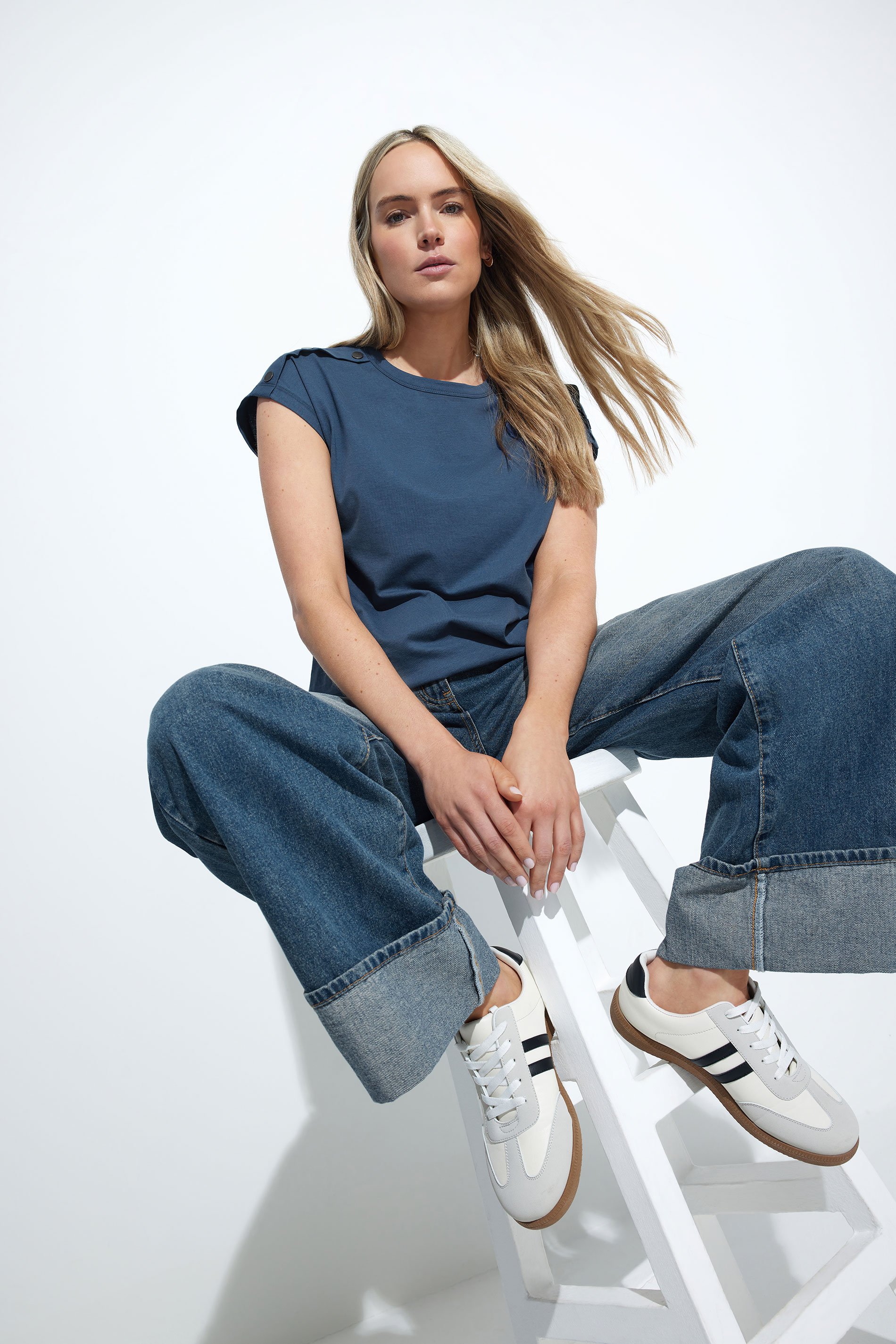 LTS Tall Dark Blue Washed Denim Turn Up Jeans | Long Tall Sally 1