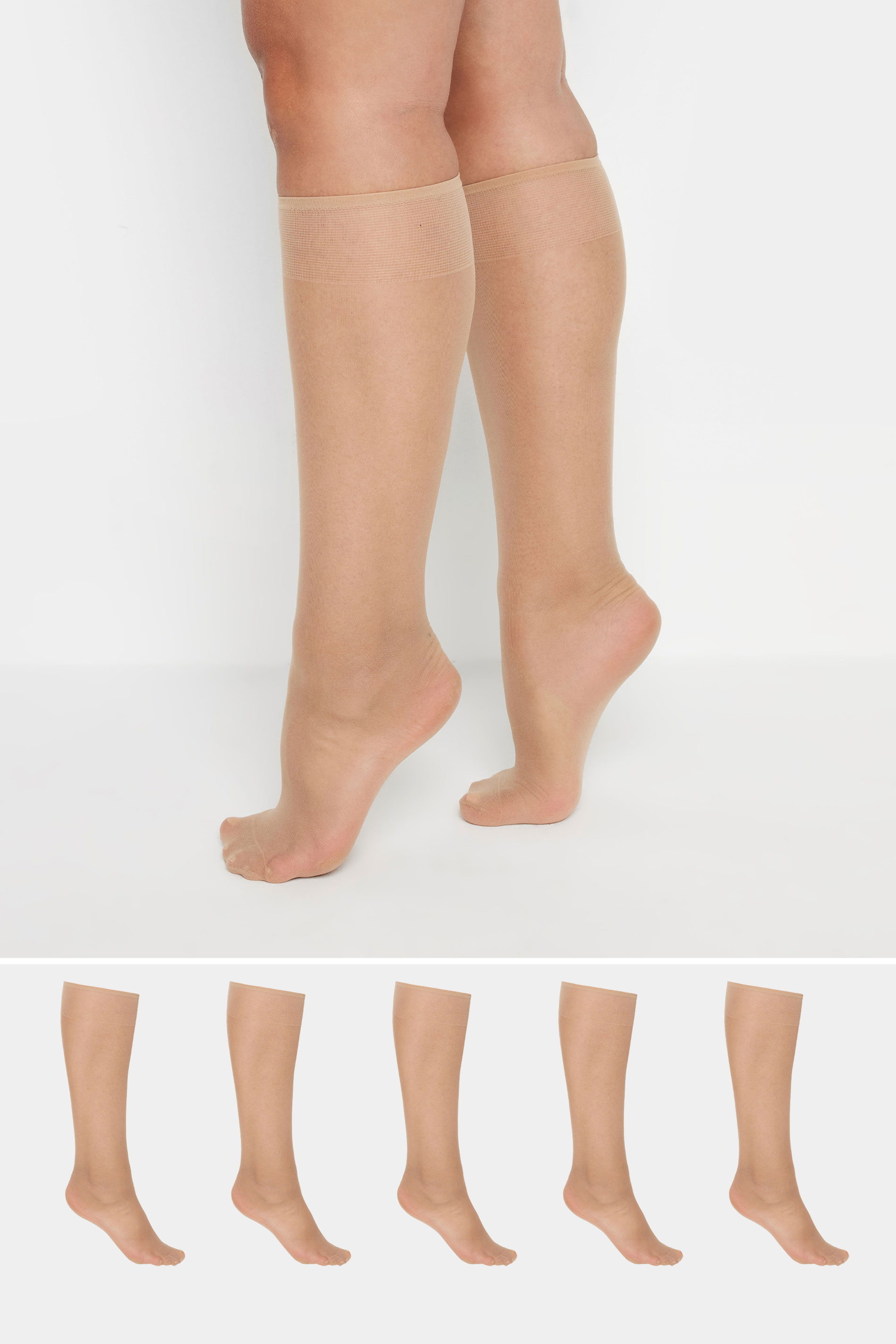 YOURS FOR GOOD 5 PACK Plus Size Natural Brown Sheer Knee High Socks | Yours Clothing  1