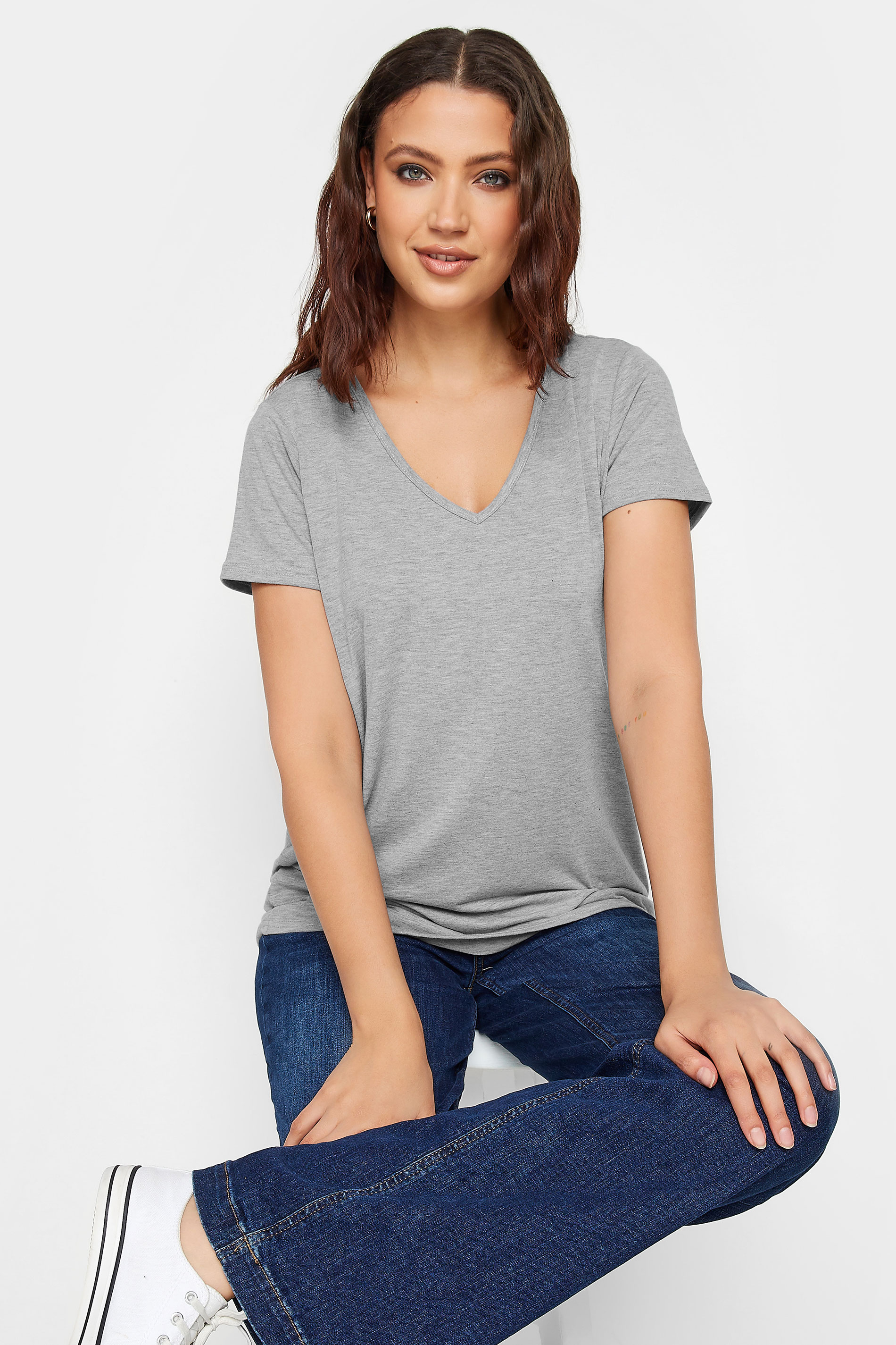 LTS Tall Women's Light Grey V-Neck T-Shirt | Long Tall Sally 1