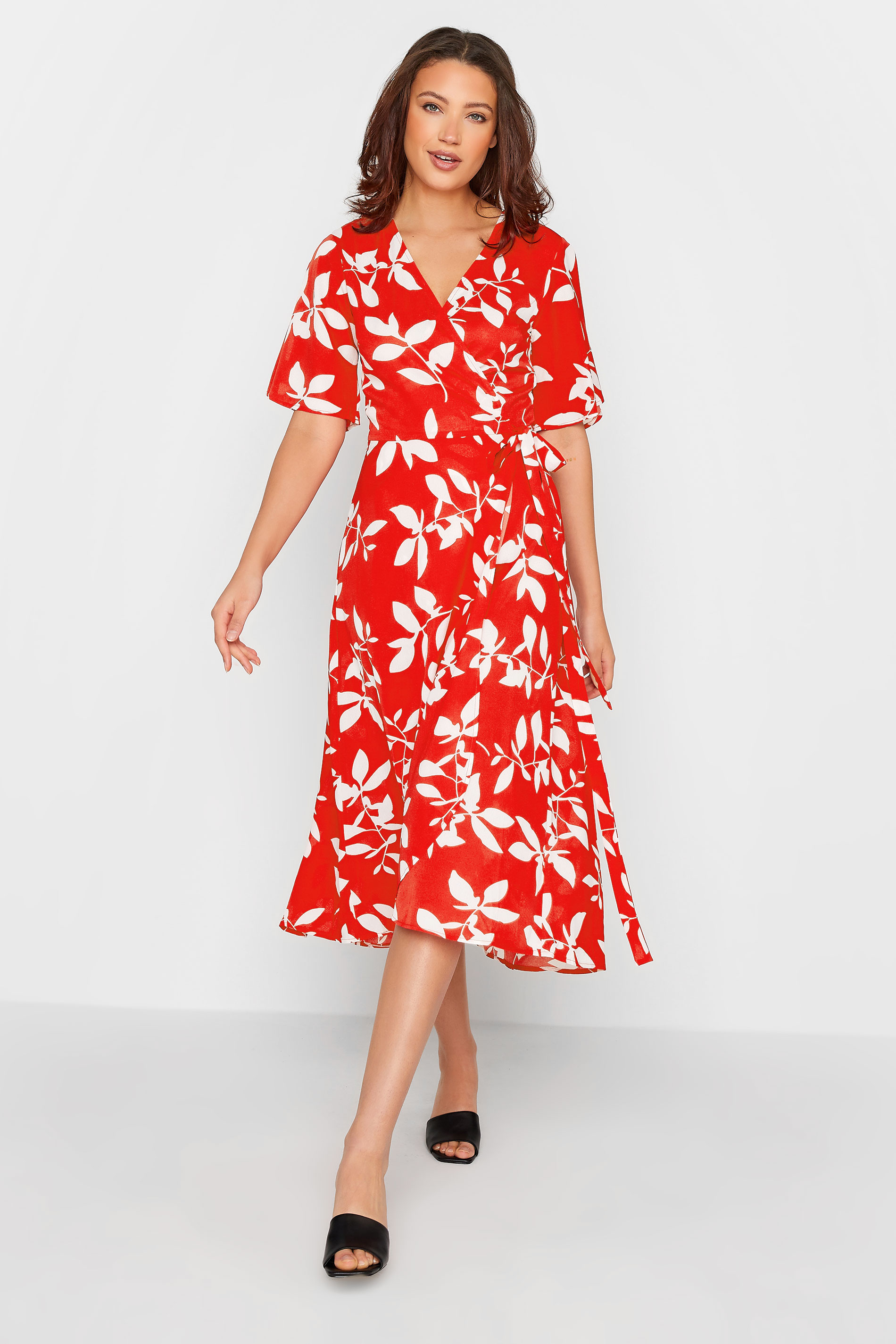 LTS Tall Women's Red Floral Print Midi Wrap Dress | Long Tall Sally  1