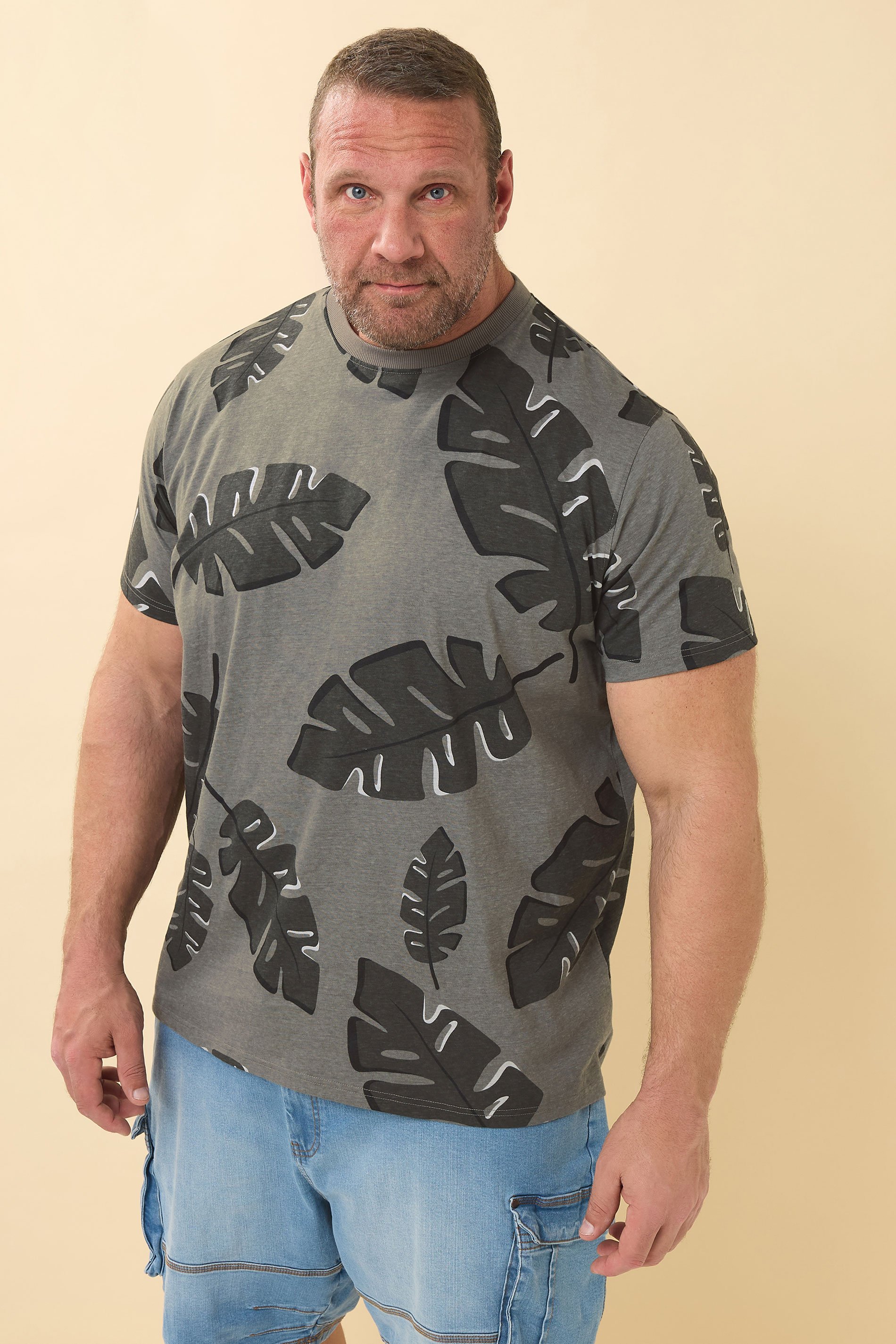 BadRhino Big & Tall Grey Palm Print Short Sleeve T-Shirt | BadRhino 2