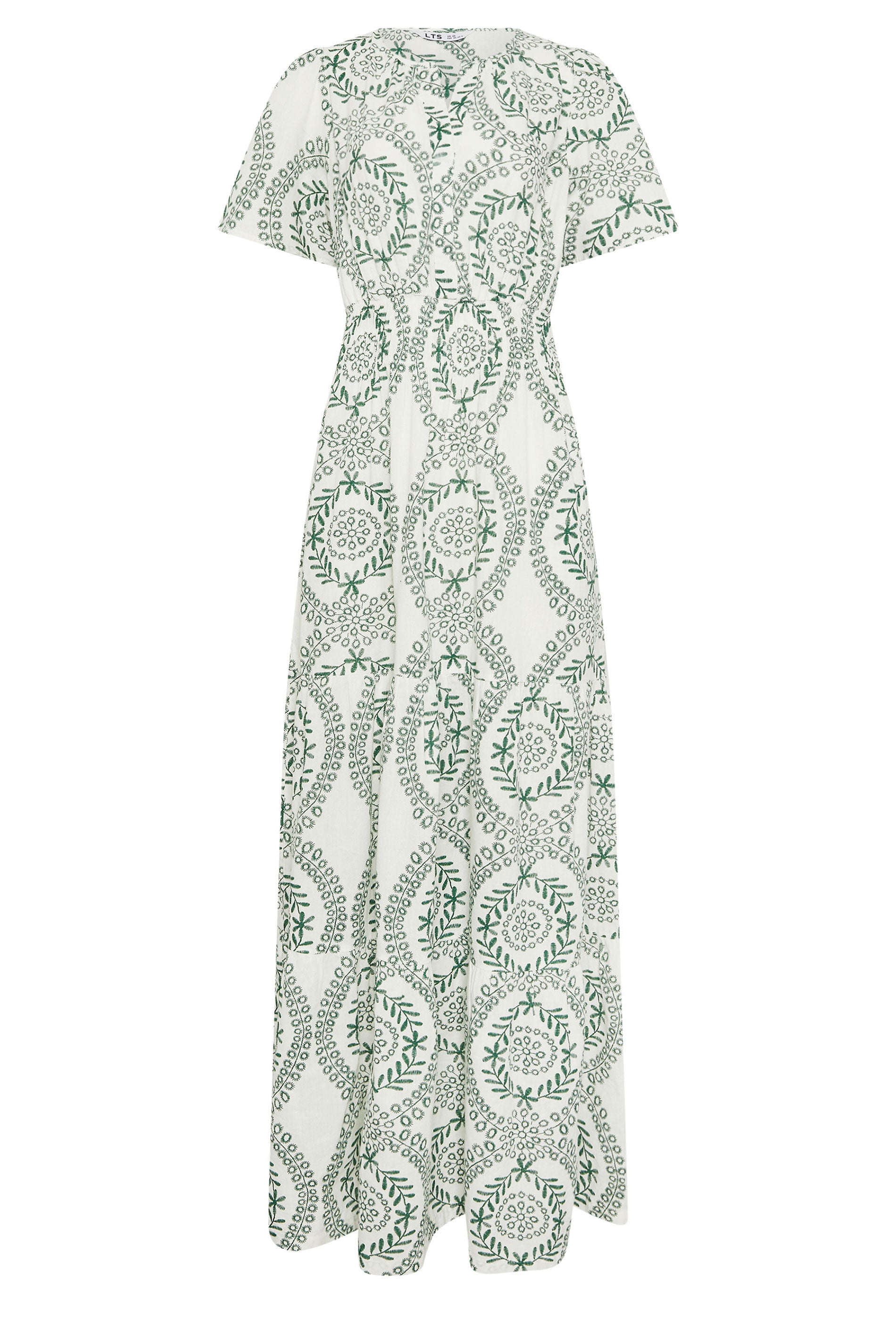 LTS Tall Women's Green & White Leaf Print Linen Maxi Dress | Long Tall Sally 6