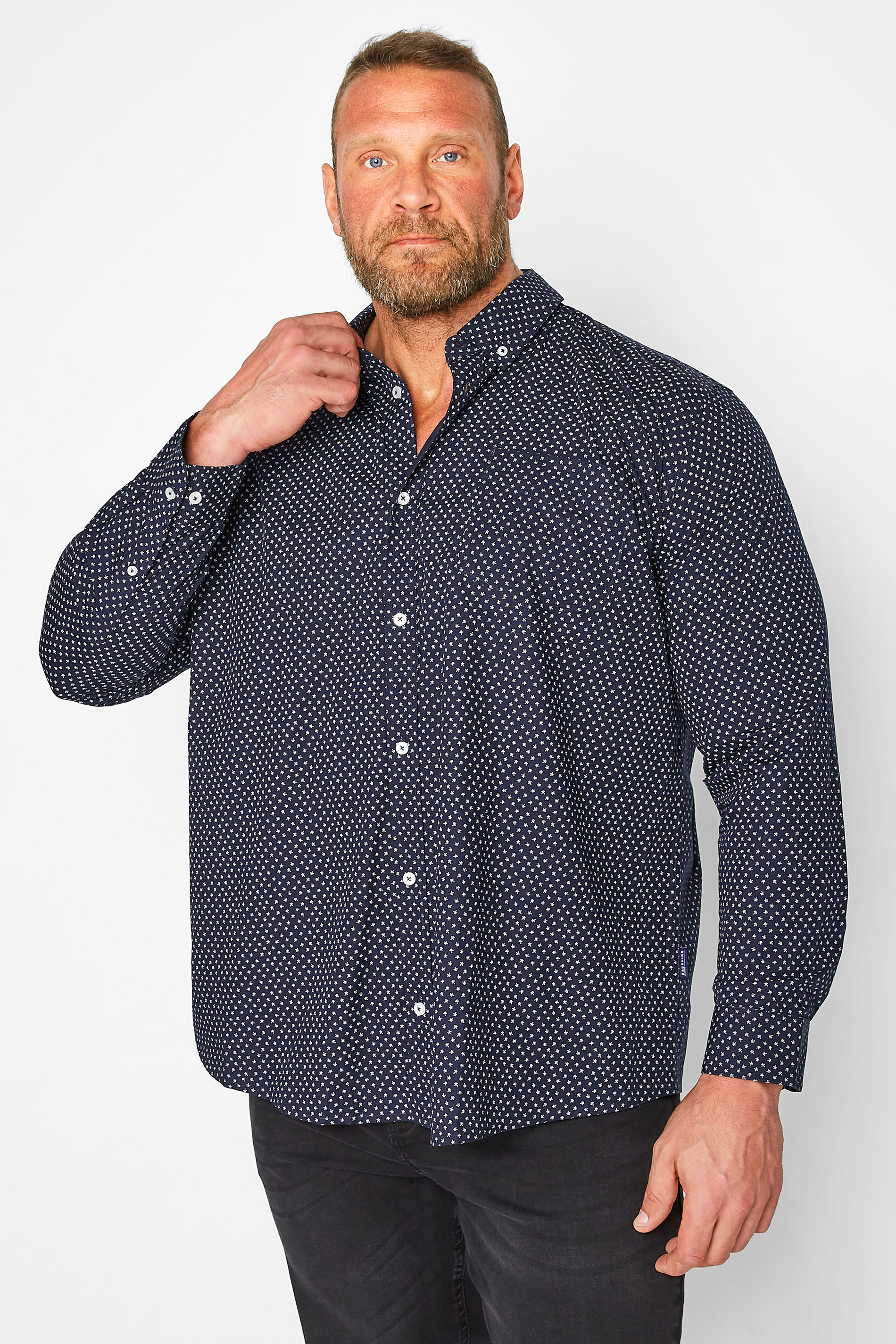 Big & Tall Navy Blue Paisley Print Shirt | BadRhino 1