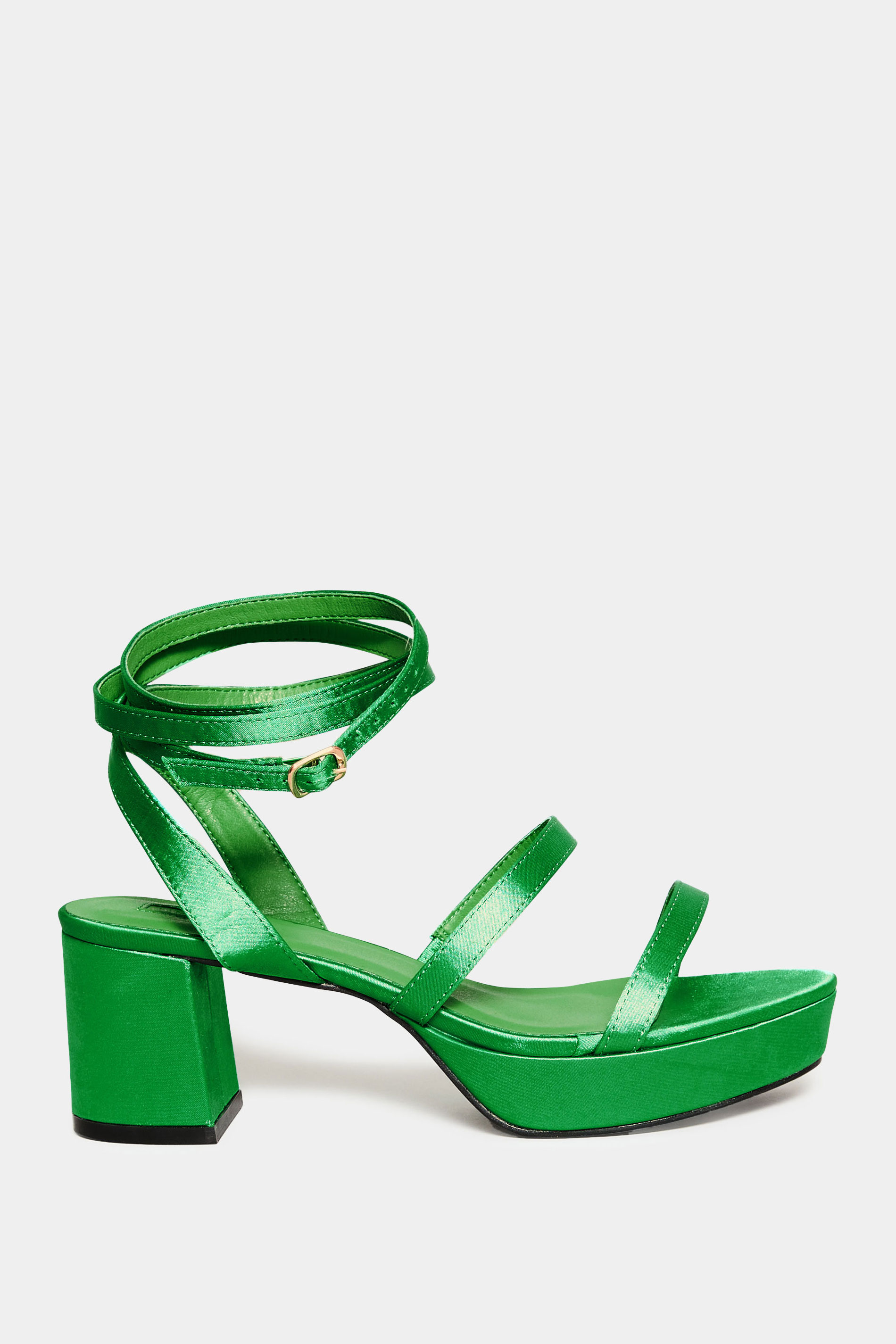 LIMITED COLLECTION Green Satin Strappy Platform Heels In Wide E Fit & Extra Wide EEE Fit 3