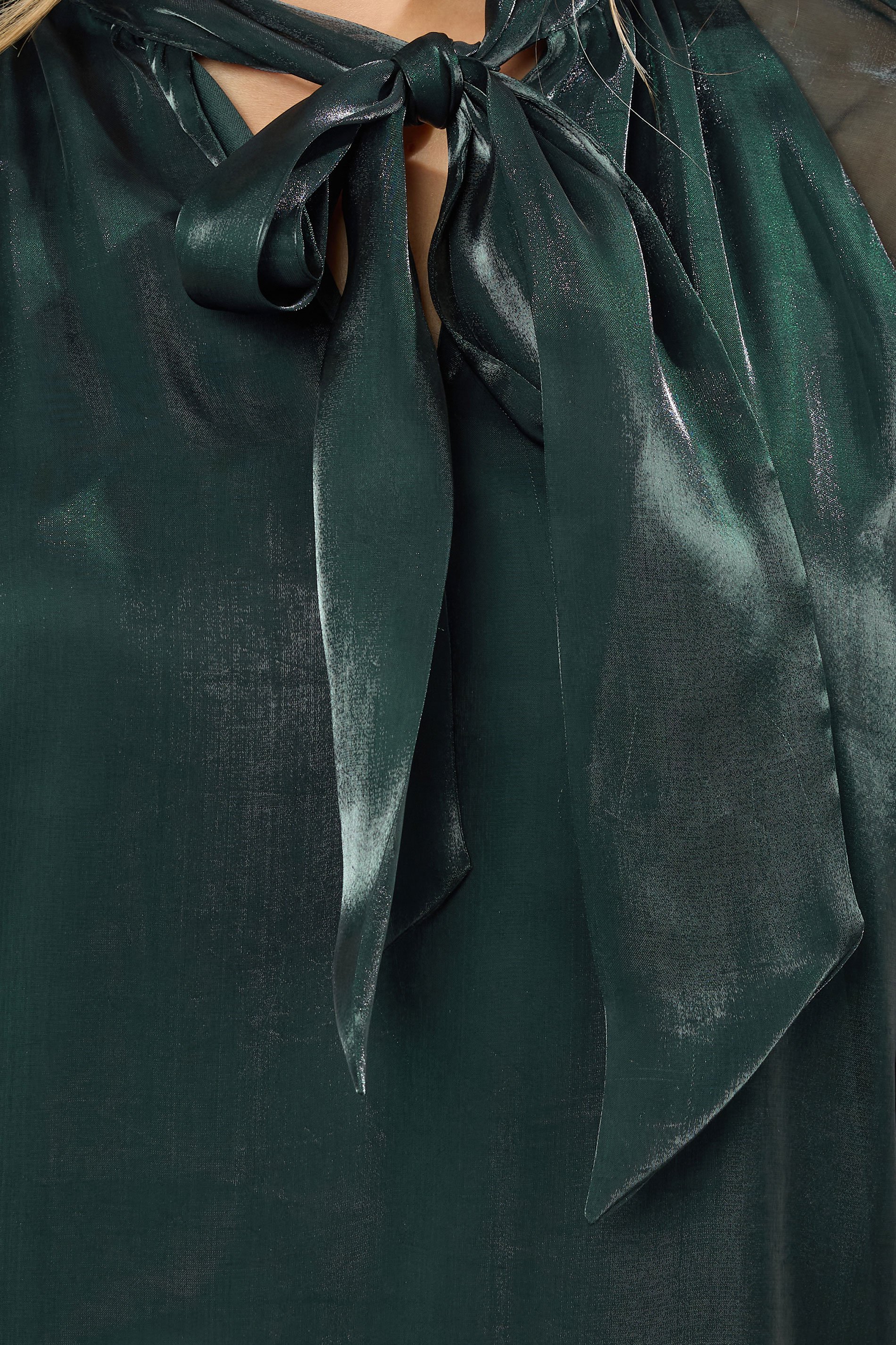 LTS Tall Dark Green Organza Tie Neck Blouse | Long Tall Sally 5