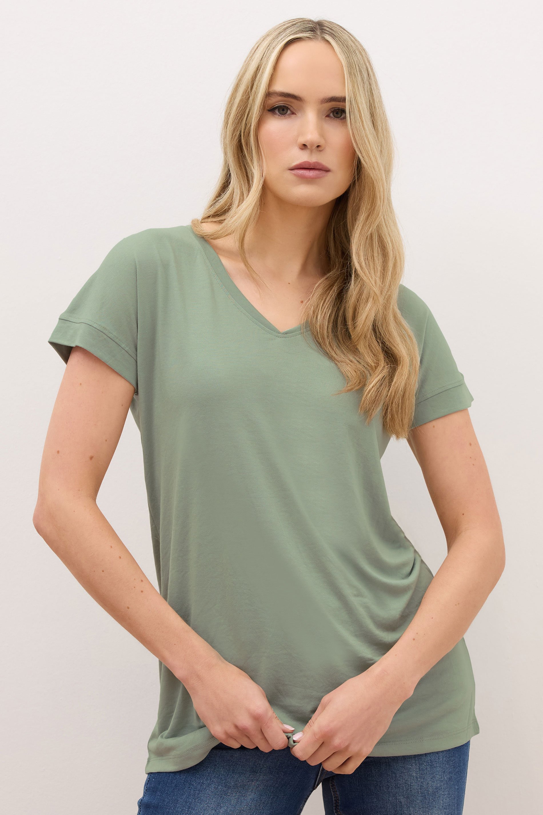 LTS PREMIUM Tall Sage Green V-Neck Modal T-Shirts | Long Tall Sally 1