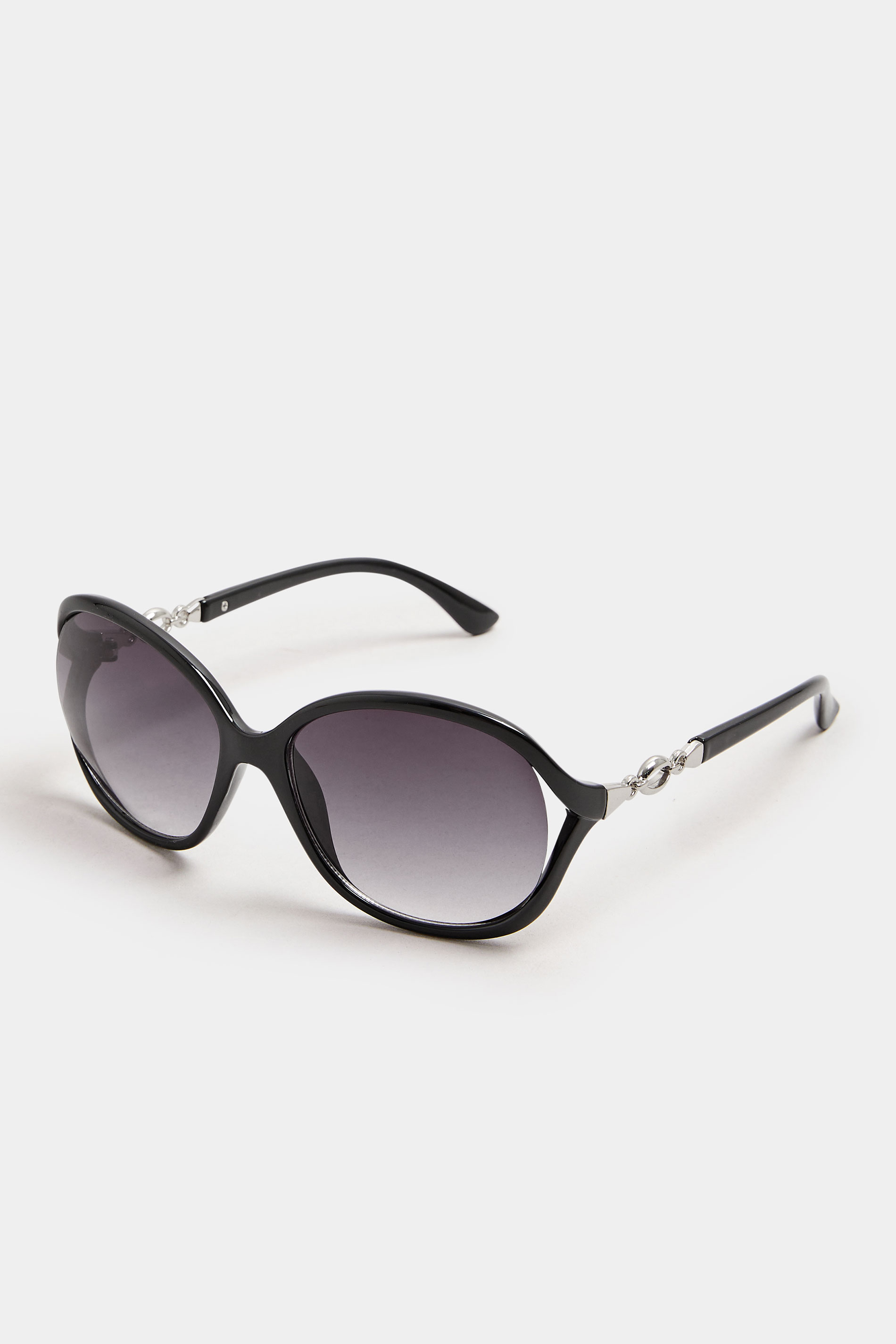 Black Oval Metal Detail Sunglasses | Yours Clothing 2