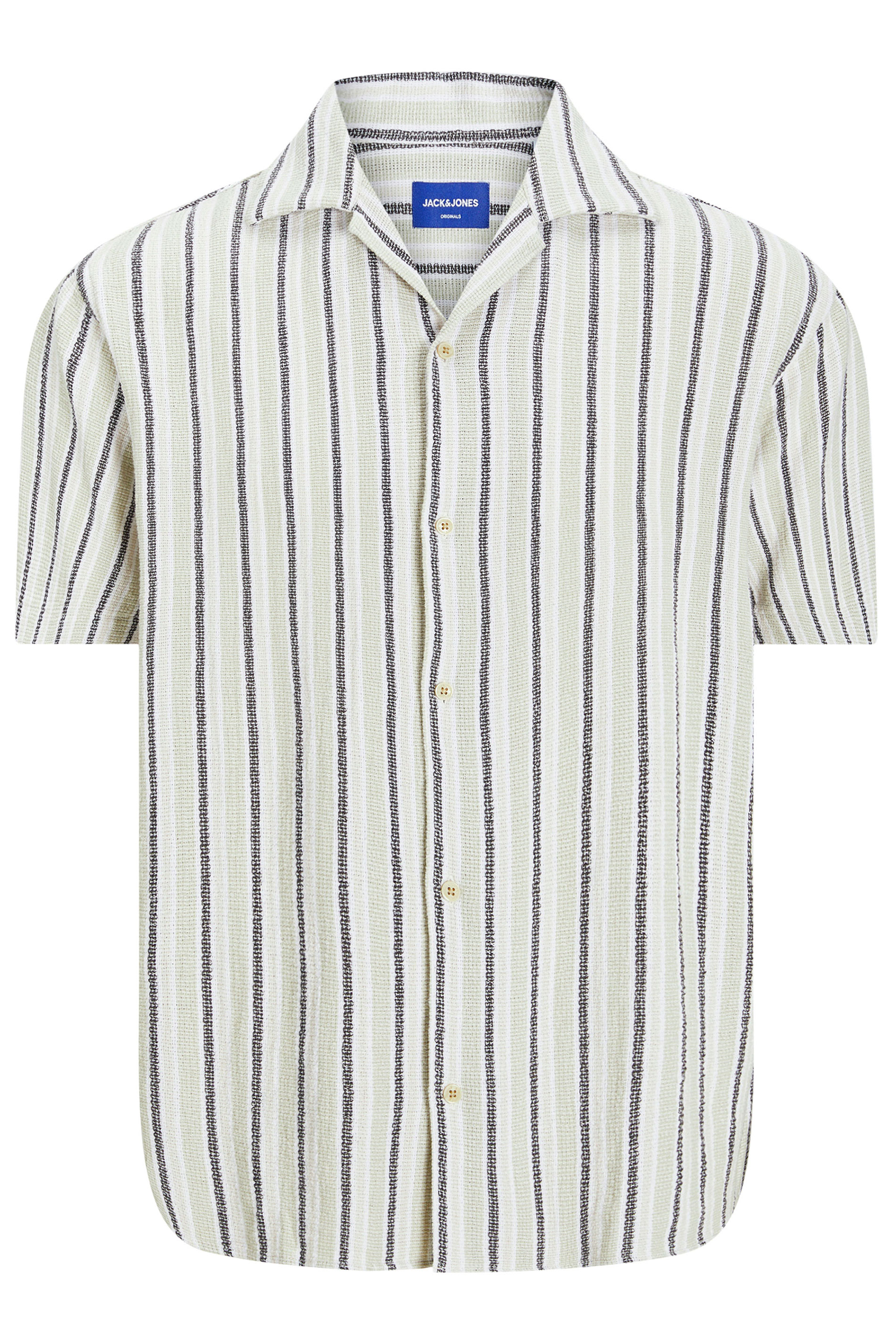 JACK & JONES Big & Tall Green Stripe Print Resort Shirt | BadRhino 3
