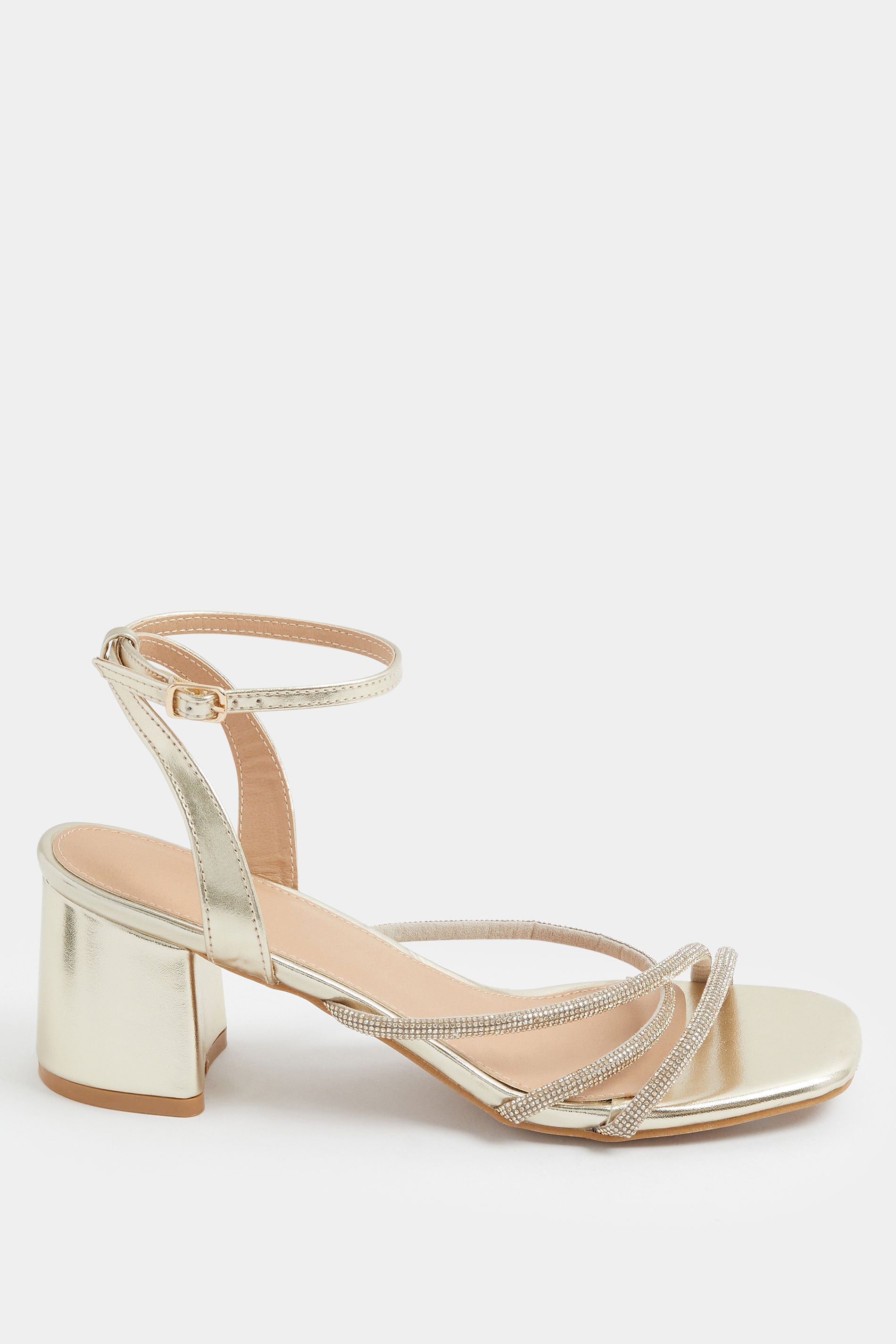 Gold Diamante Asymmetric Block Heels In Wide E Fit | Yours Clothing 2