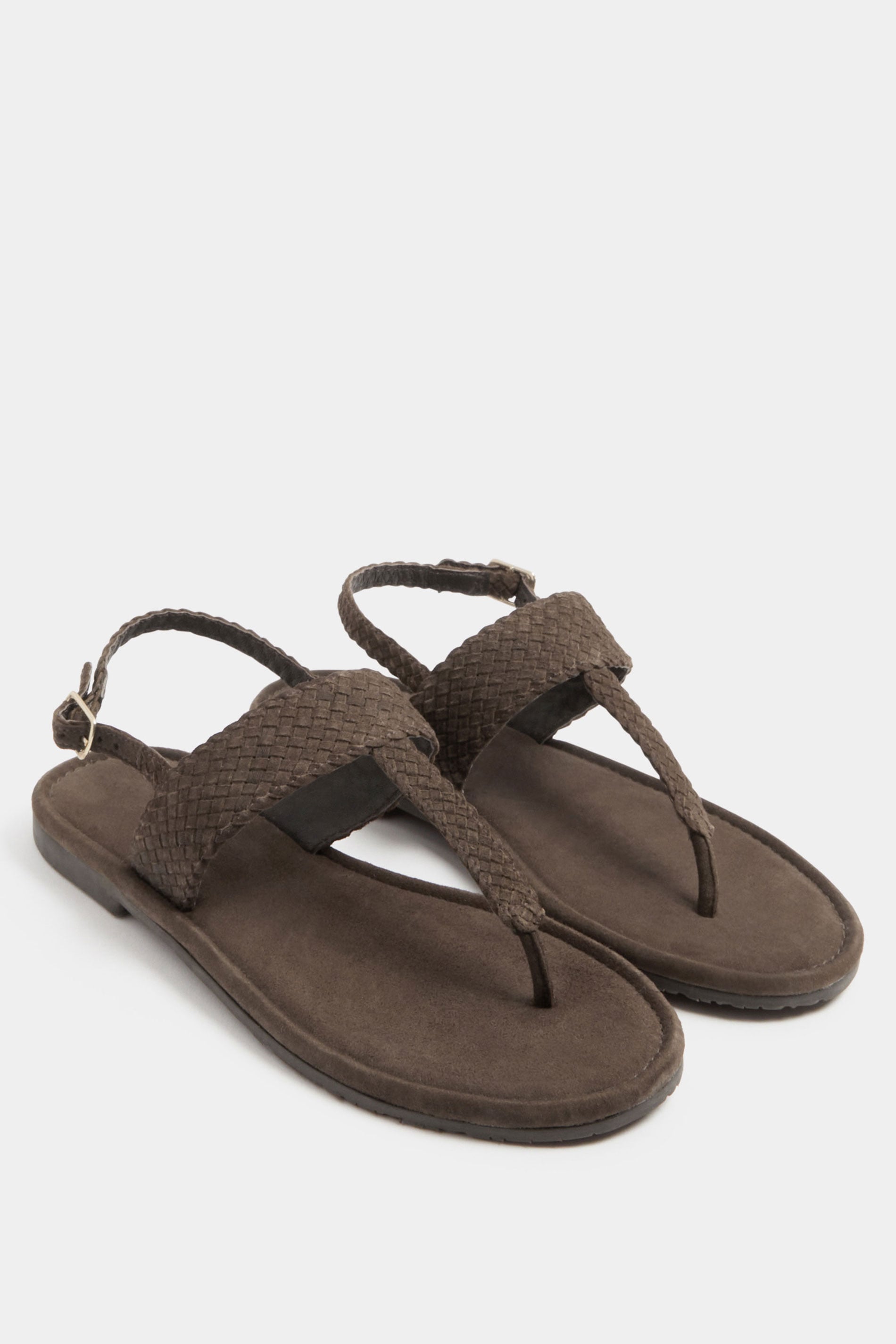 Chocolate Brown Woven Toe Post Sandals In Extra EEE Wide Fit | Yours Clothing 1