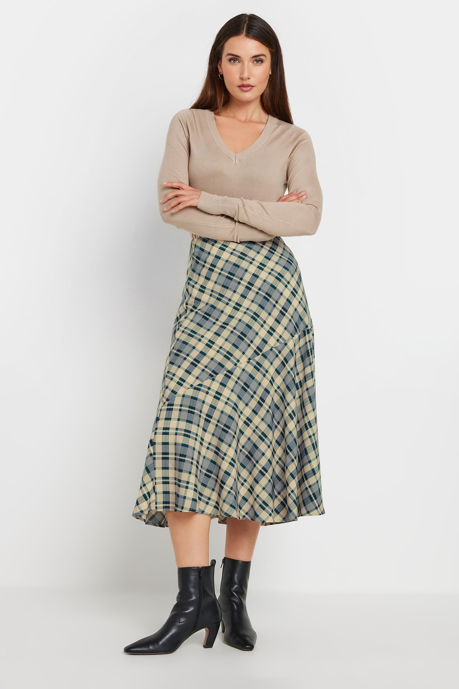 【mnem】Letem Check Layered Skirt LTS Tall Blue Check Print Tiered Midaxi Skirt | Long Tall Sally