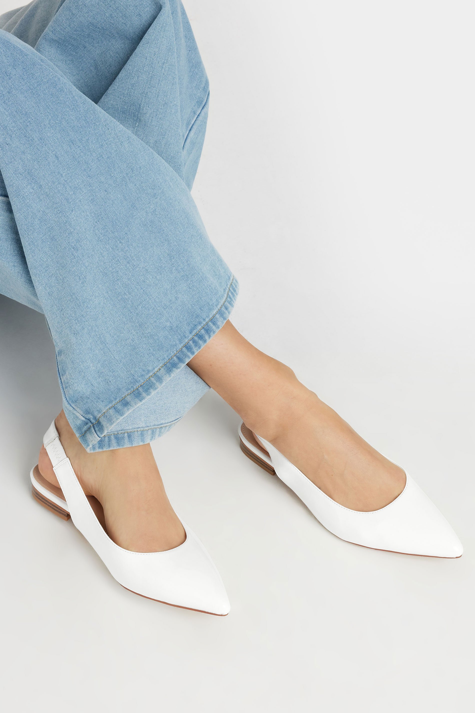 LTS White Patent Slingback Flat Shoes In Standard Fit | Long Tall Sally 1