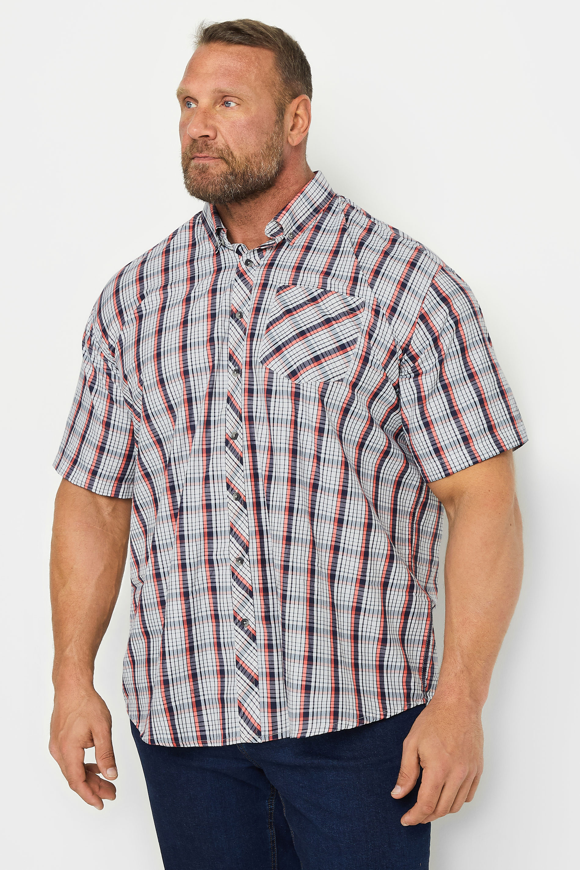 ESPIONAGE Big & Tall Navy Blue Check Shirt | BadRhino 1