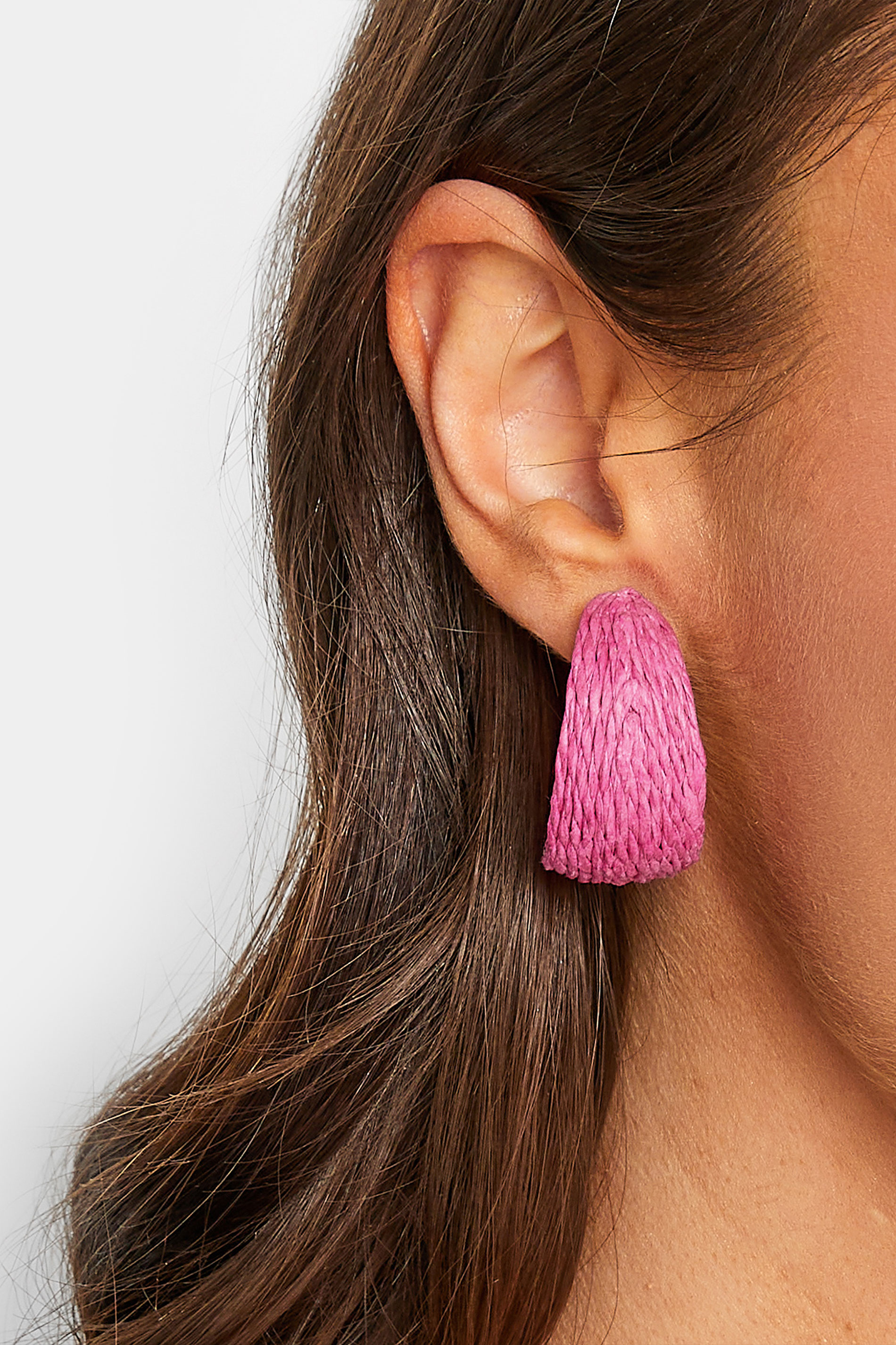 Bright Pink Raffia Hoop Earrings | Yours Clothing 1