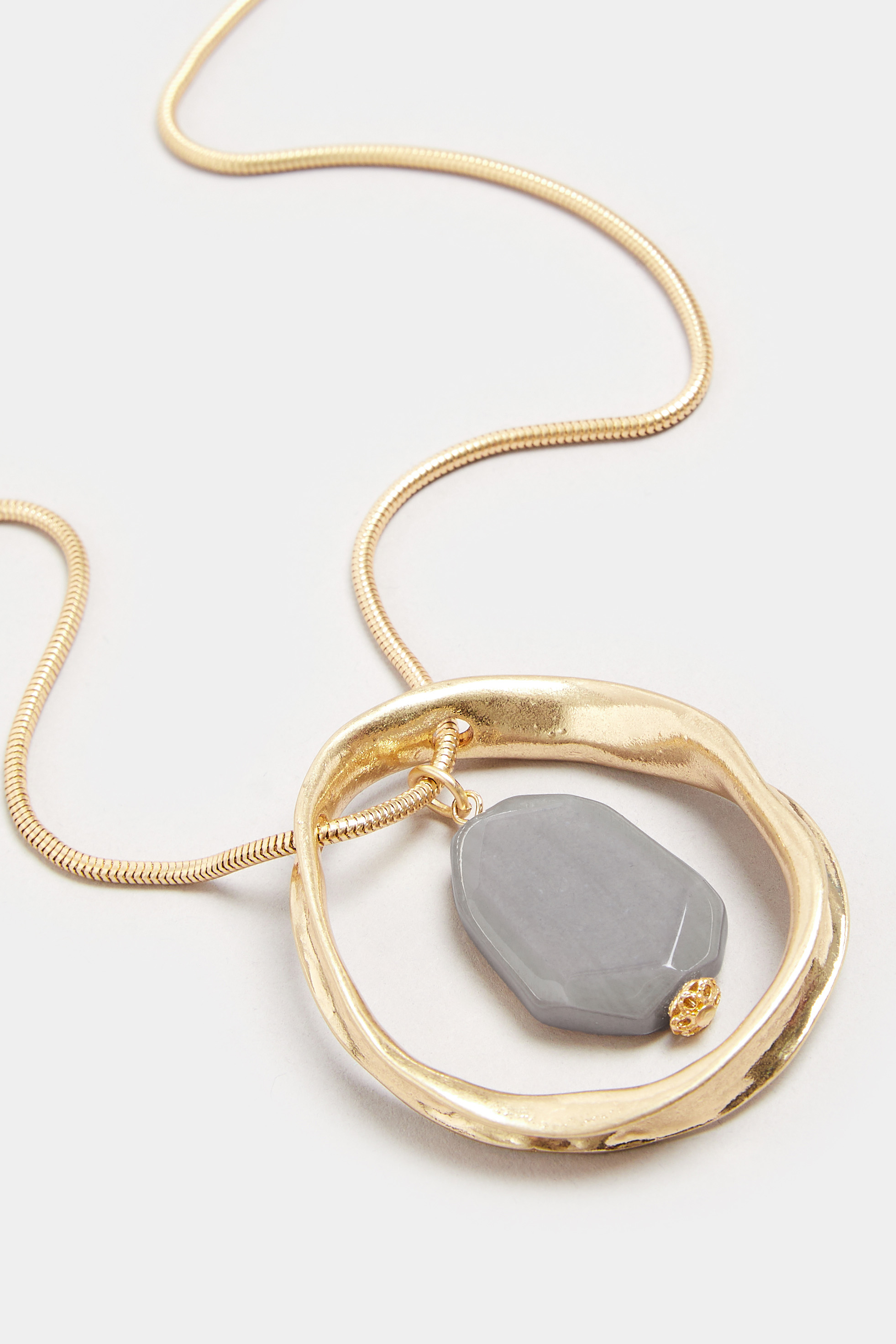 Gold Tone Oval Stone Long Necklace | Yours Clothing 3