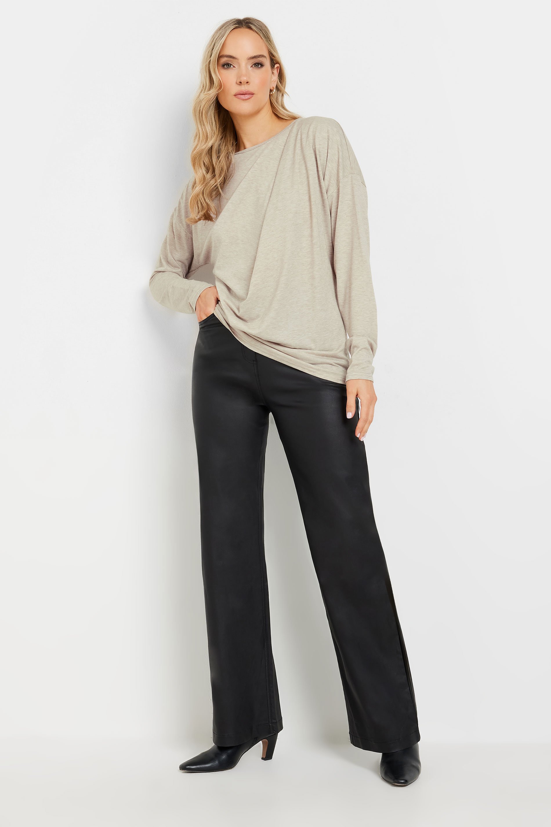 LTS Tall Stone Brown Long Sleeve Draped Front Top | Long Tall Sally 2