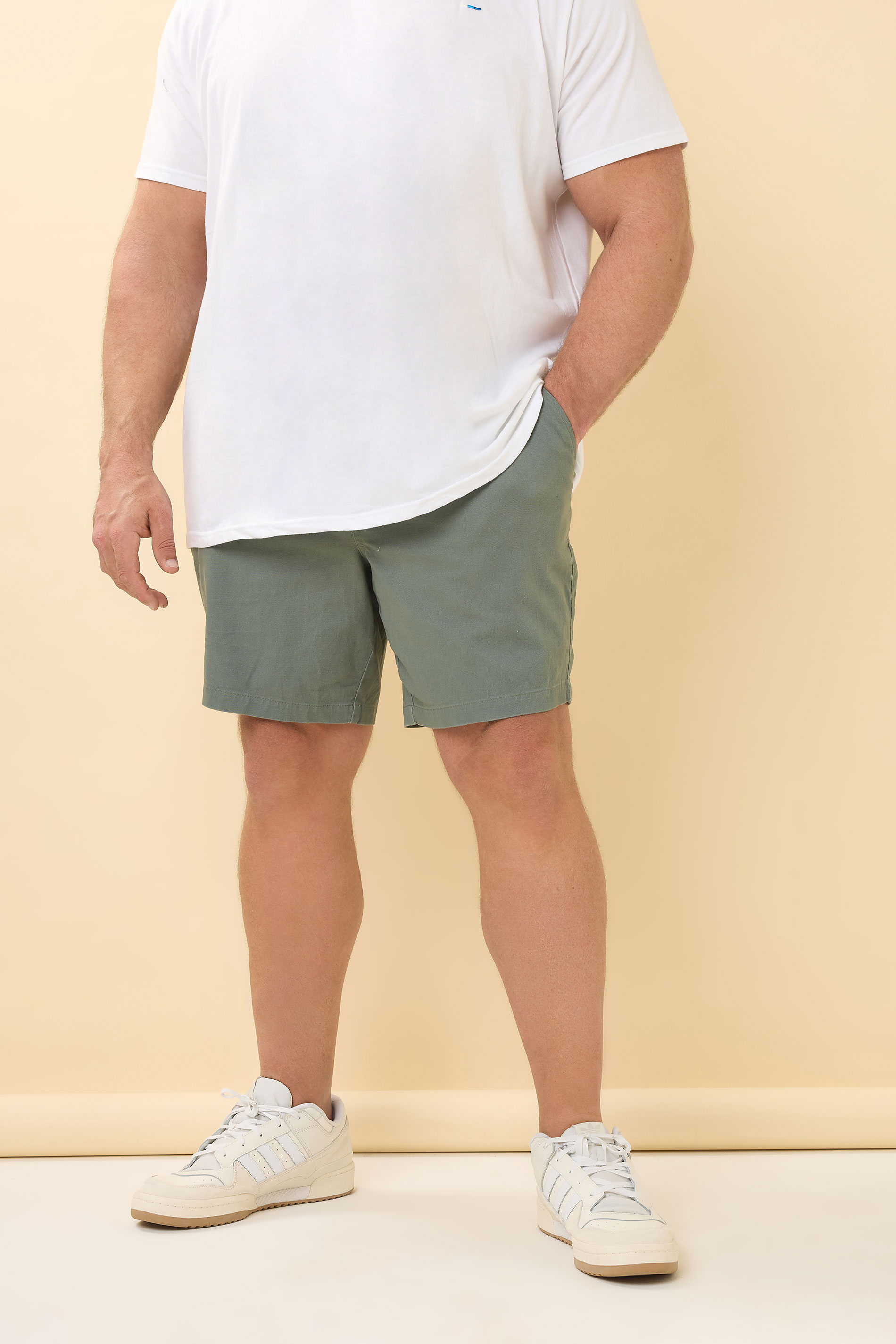 BadRhino Big & Tall Sage Green Stretch Elasticated Waist Chino Shorts | BadRhino 2