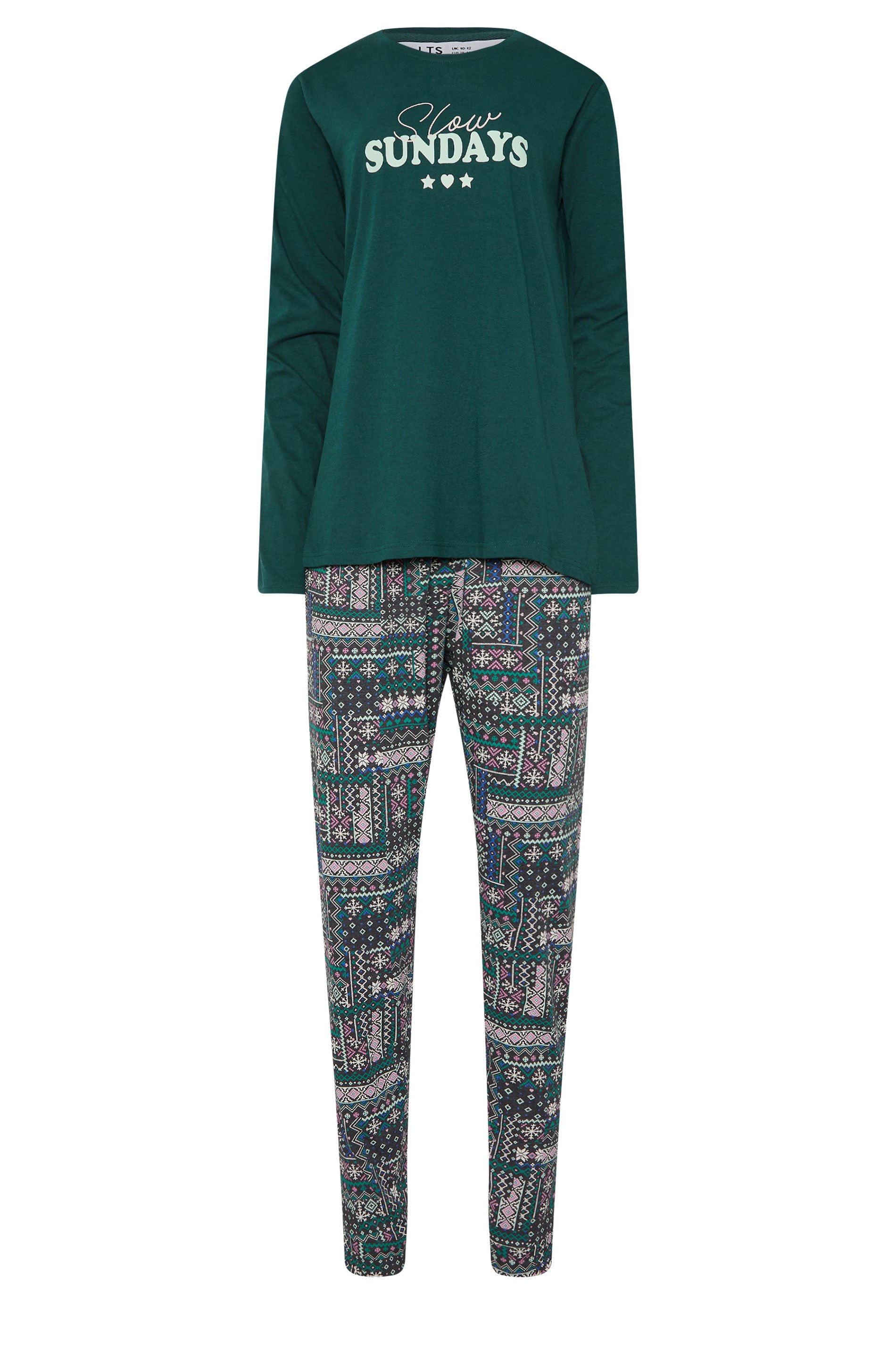LTS Tall Green Fairisle Print Cuffed Pyjama Set | Long Tall Sally 6