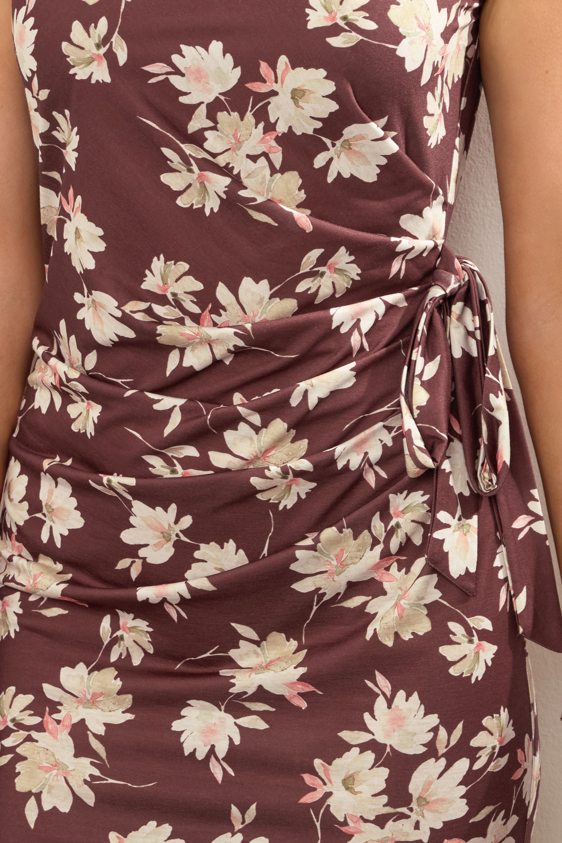 LTS Tall Dark Red Floral Ruched Tie Midi Dress | Long Tall Sally 4