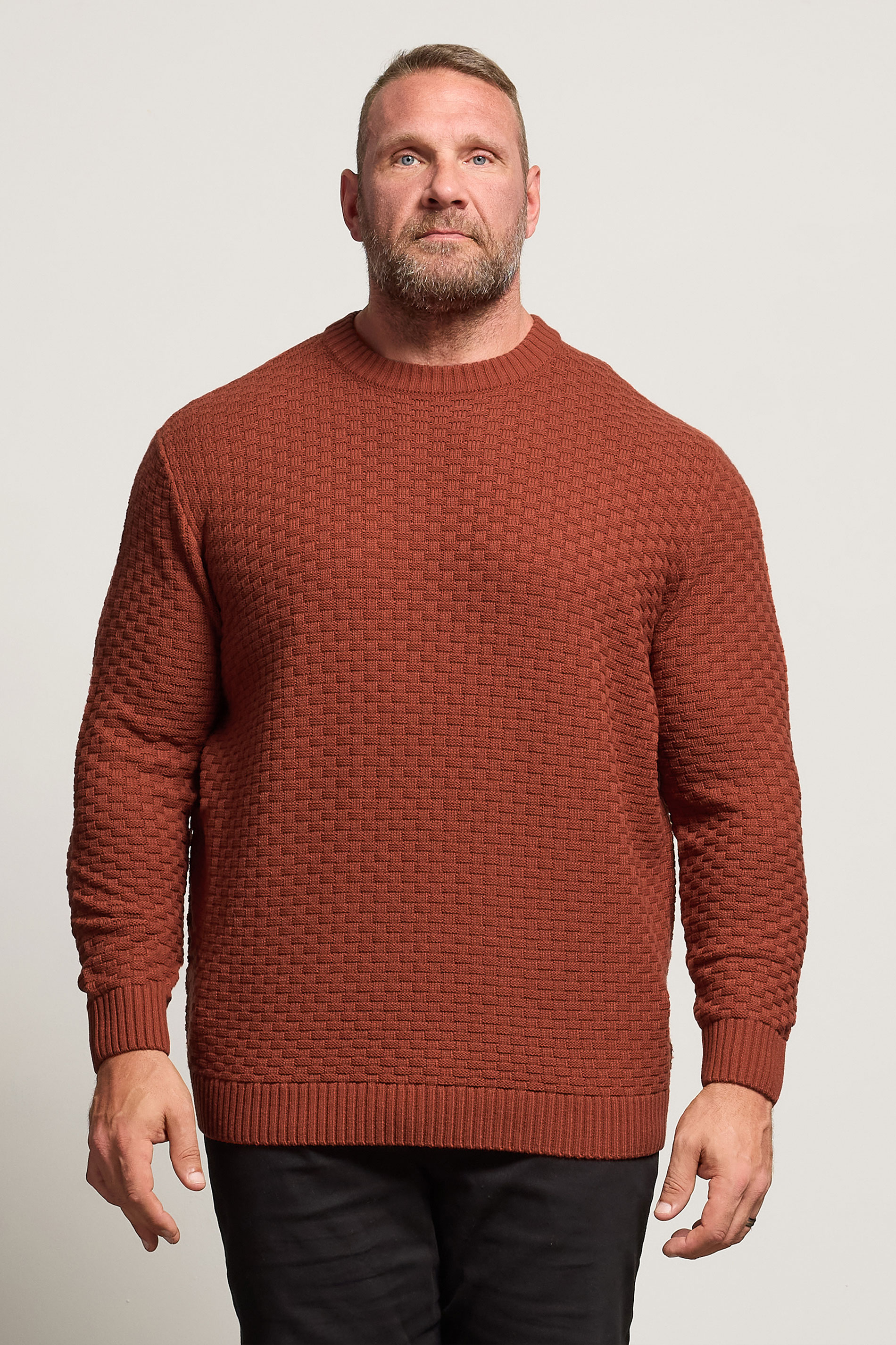 BadRhino Big & Tall Burnt Red Textured Crew Neck Knitted Jumper | BadRhino 1