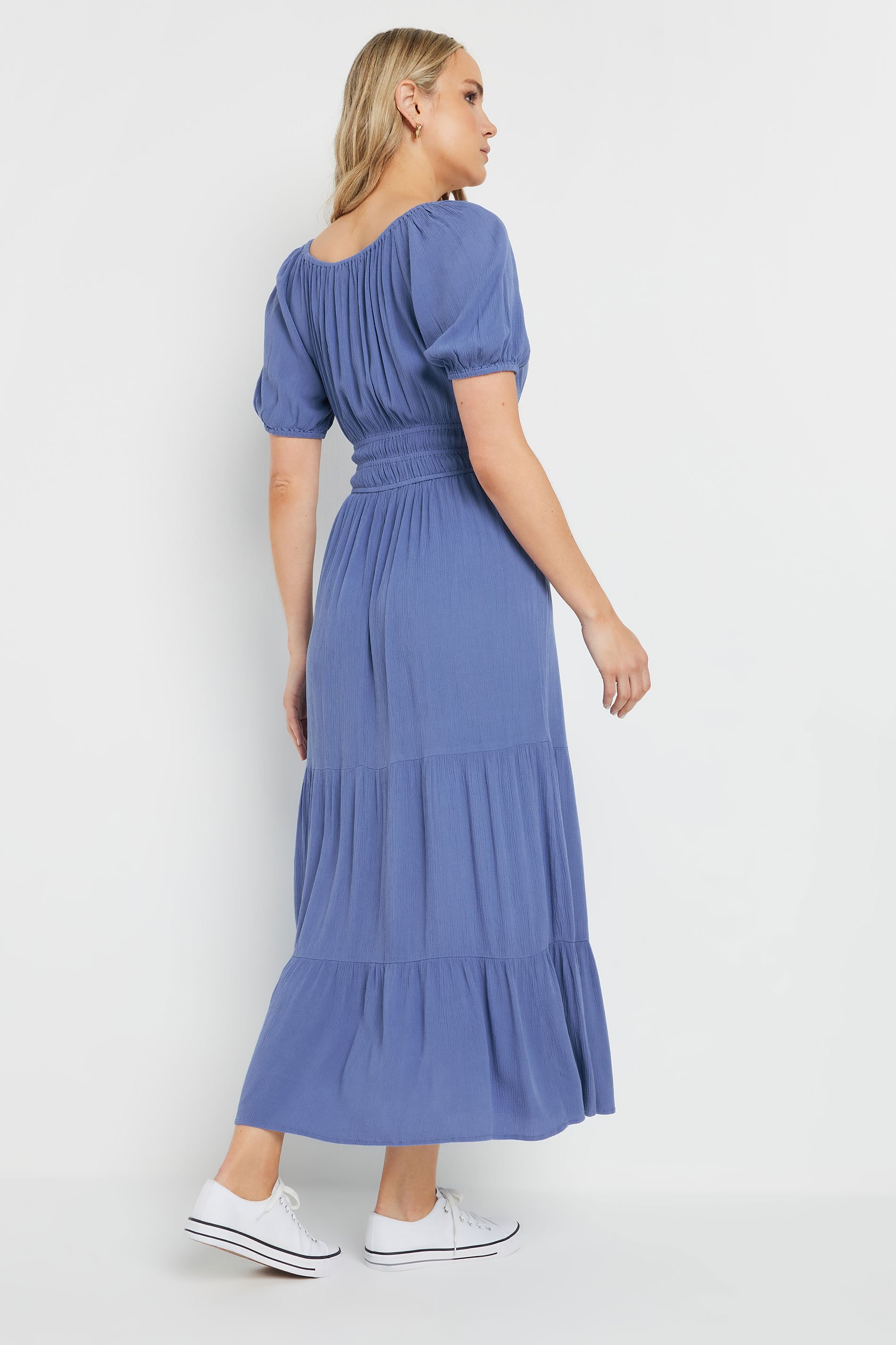 LTS Tall Blue Textured Balloon Sleeve Dress | Long Tall Sally 5